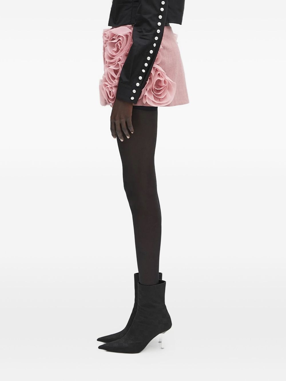 rose-appliqué ruffled skirt - 3