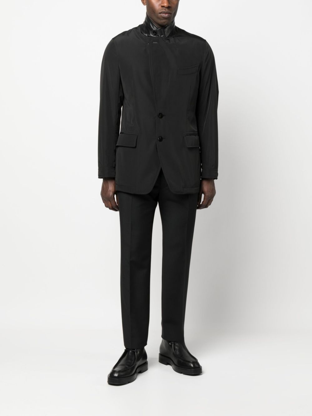 leather-trim single-breasted blazer - 2