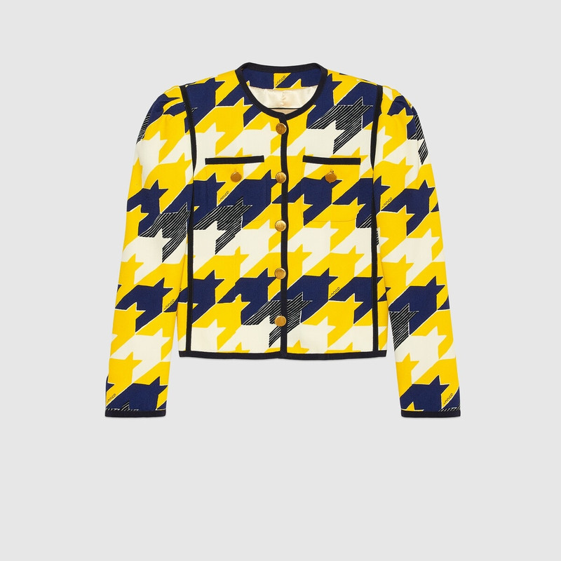 Geometric houndstooth print viscose jacket 1