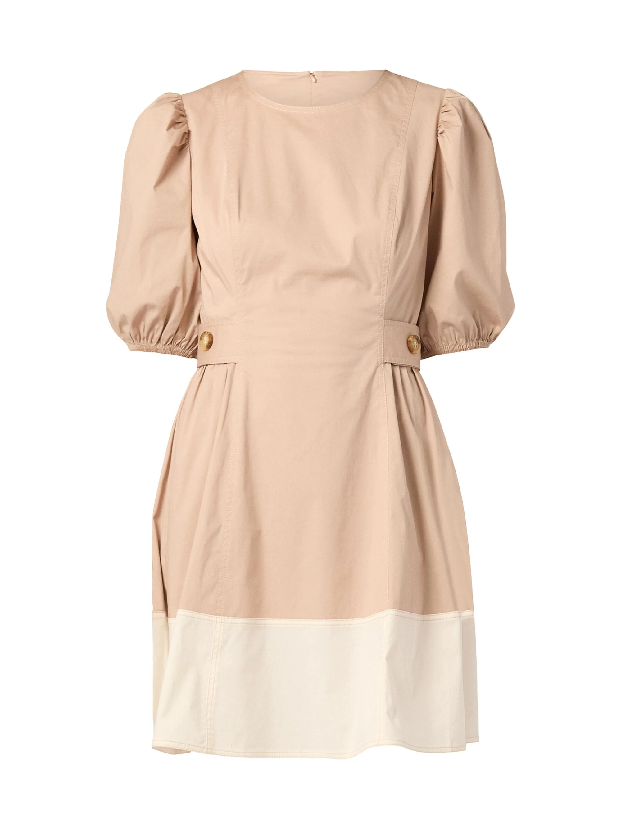 Women's Royce Puff-Sleeve Cotton Minidress - Light Taupe Ivory - 1