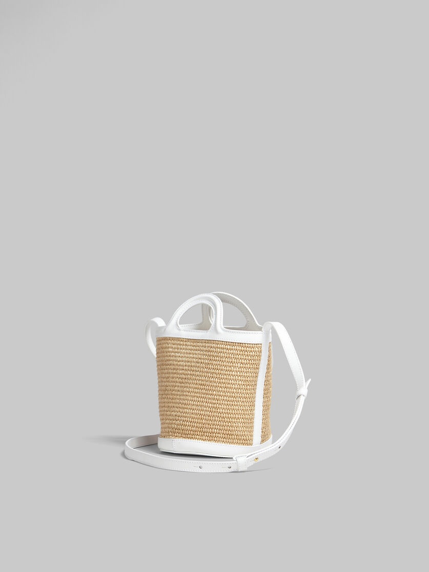TROPICALIA SMALL BUCKET BAG IN WHITE LEATHER AND RAFFIA-EFFECT FABRIC - 3