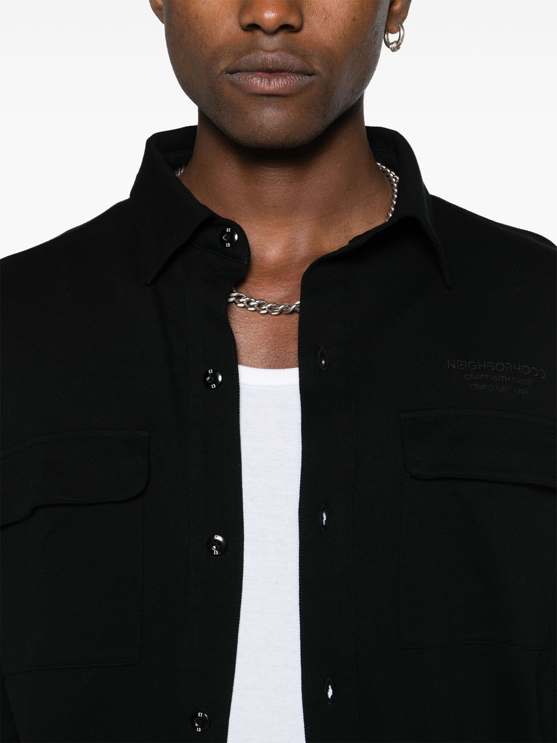 Black Cotton Shirt Jacket - 5