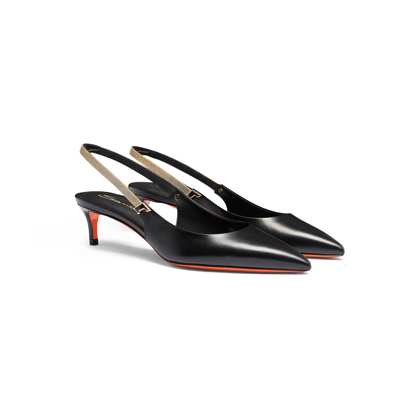 Women's black leather mid-heel slingback - 4