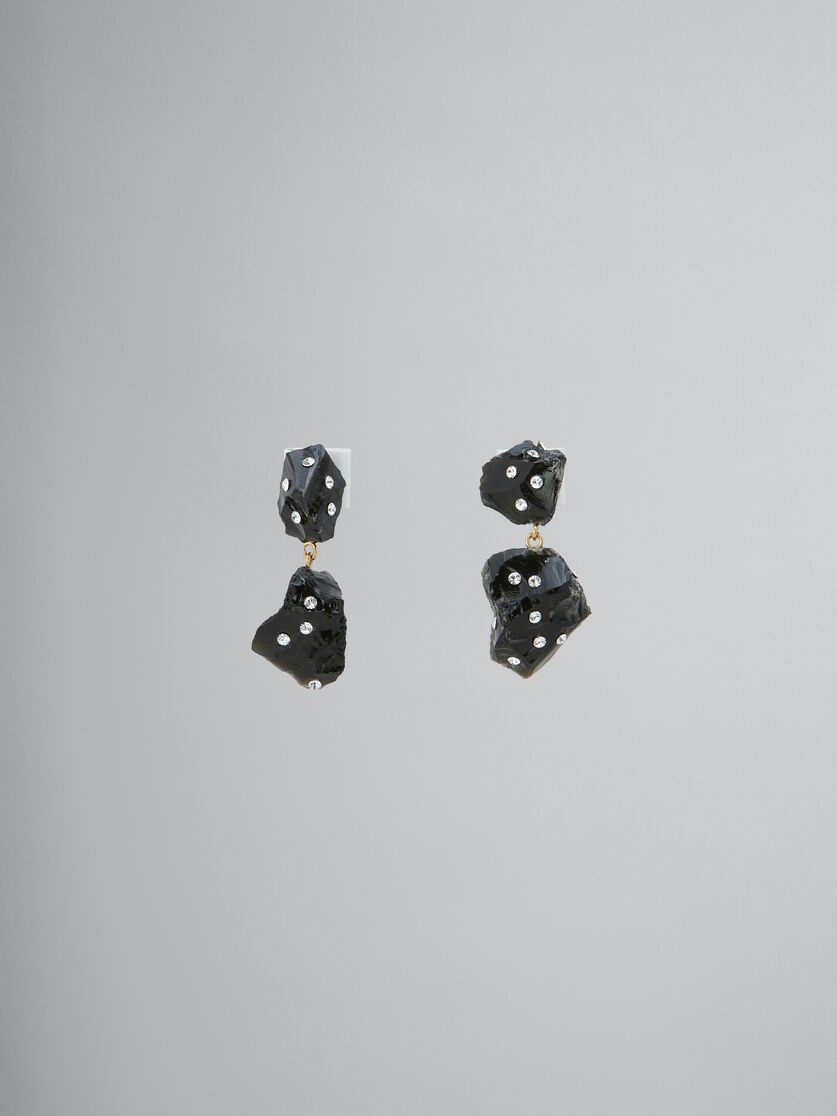 BLACK OBSIDIAN DROP EARRINGS WITH RHINESTONE POLKA DOTS - 1