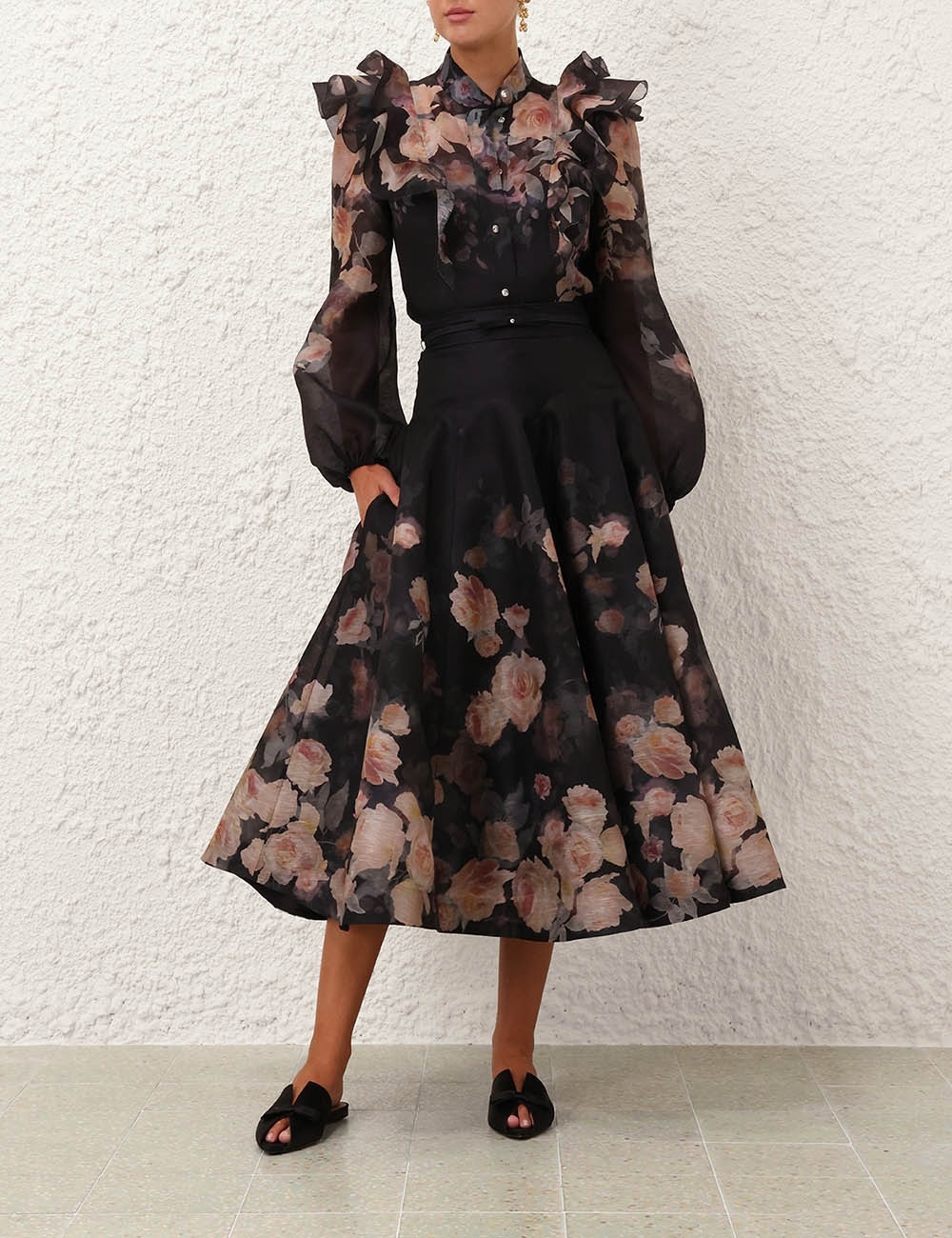 CRUSH FLARED MIDI SKIRT - 2