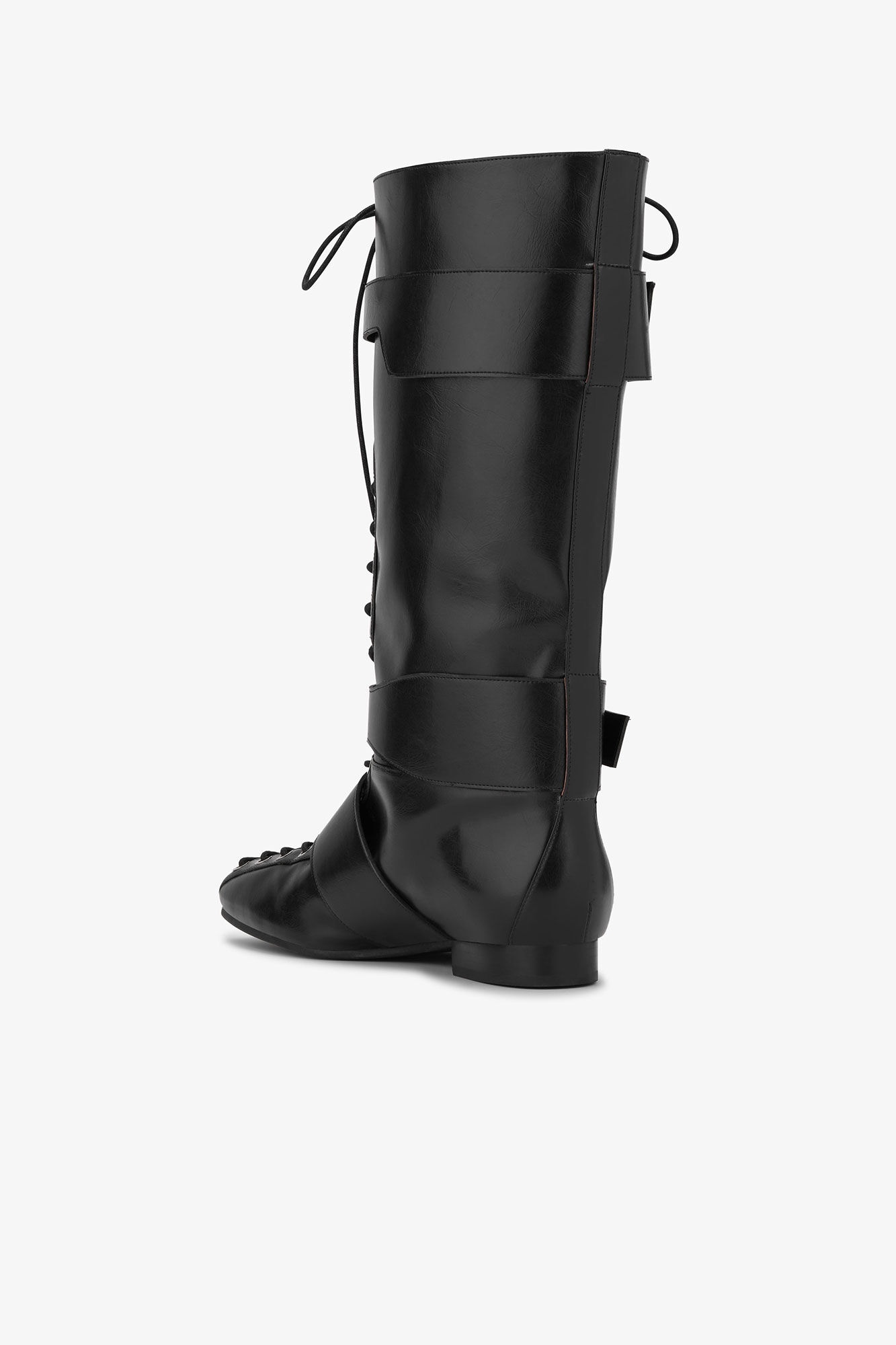 BLACK CRINKLE OLEATEX LACE-UP HIGH BOOTS - 3