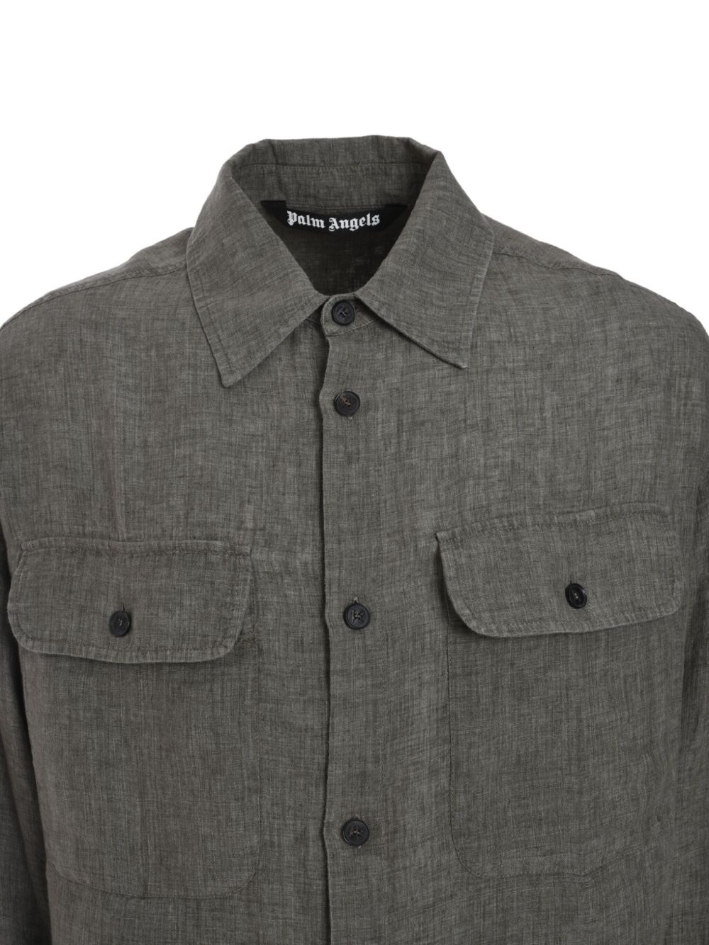 logo-print linen overshirt - 3