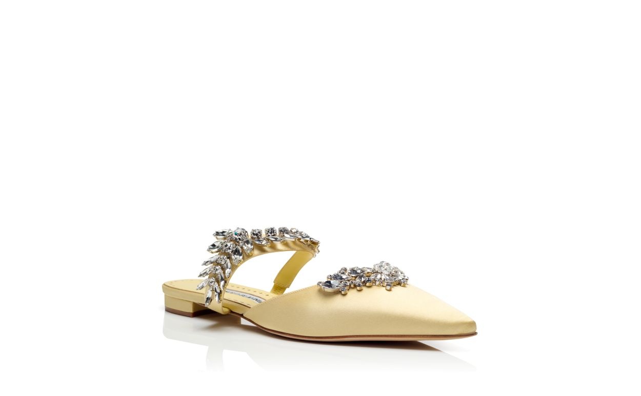 Cream Satin Crystal Embellished Flat Mules - 3