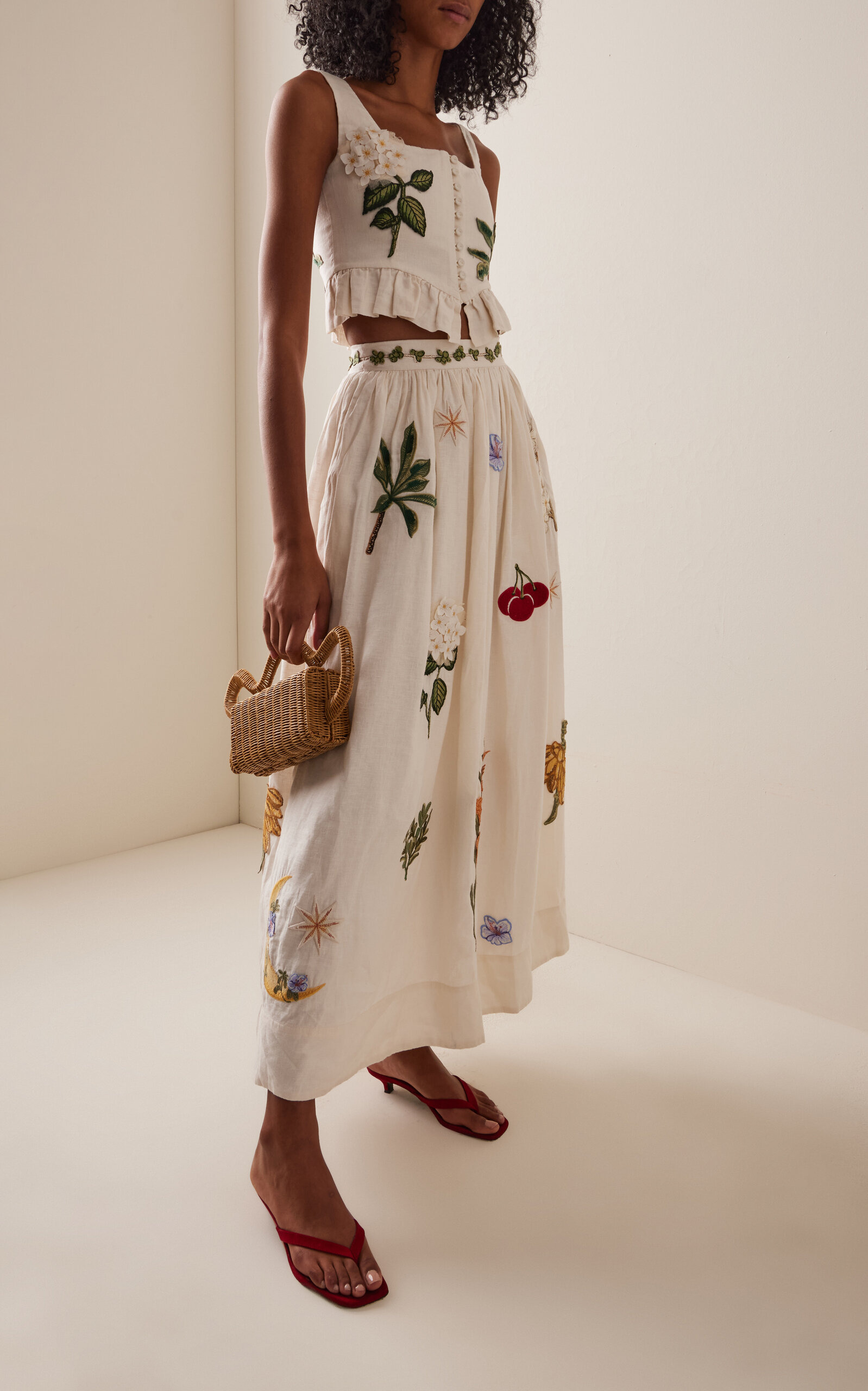 Tangelo Embroidered Linen Maxi Skirt multi - 3