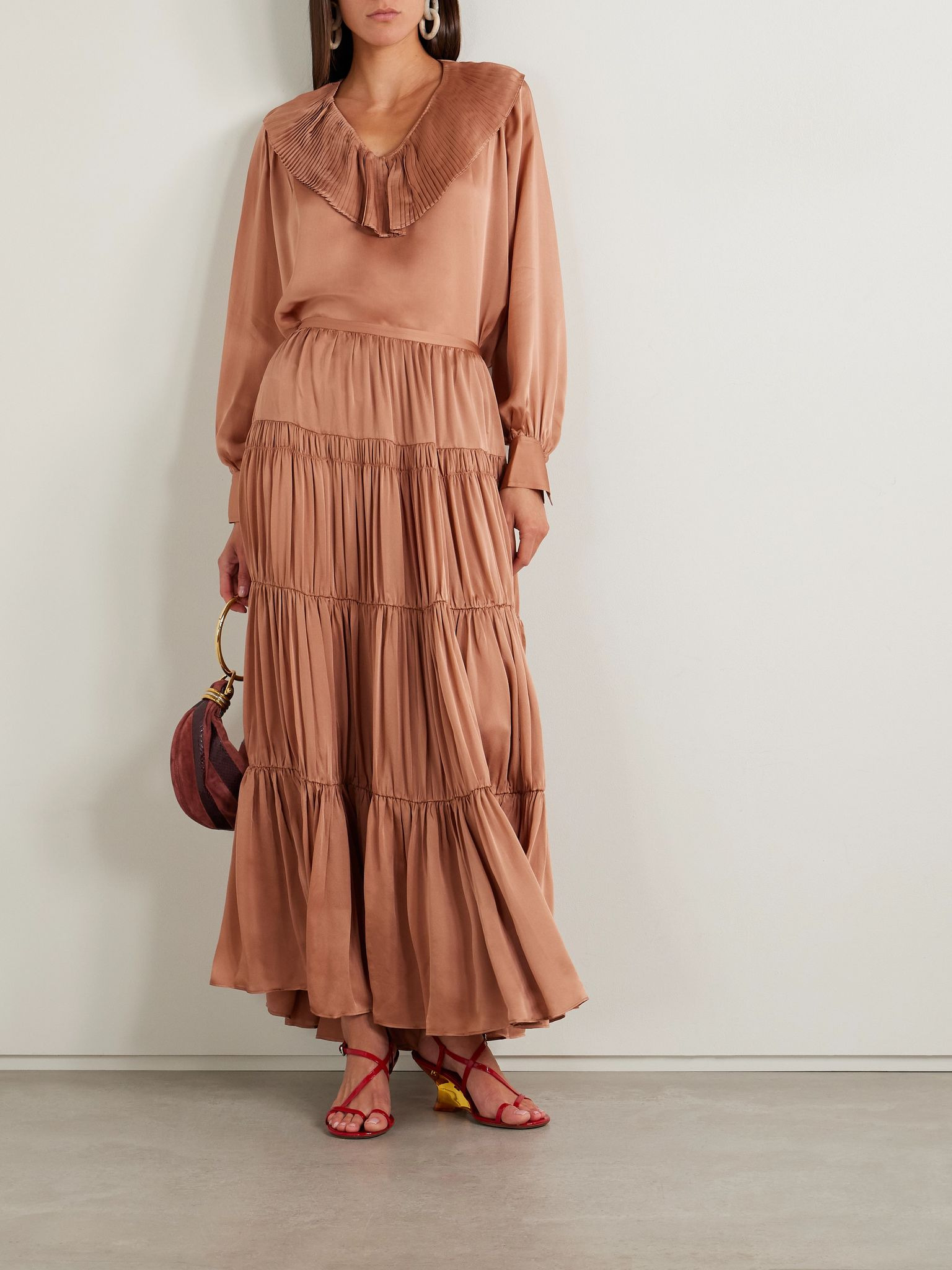 Gaelle tiered gathered silk maxi skirt Pink - 2