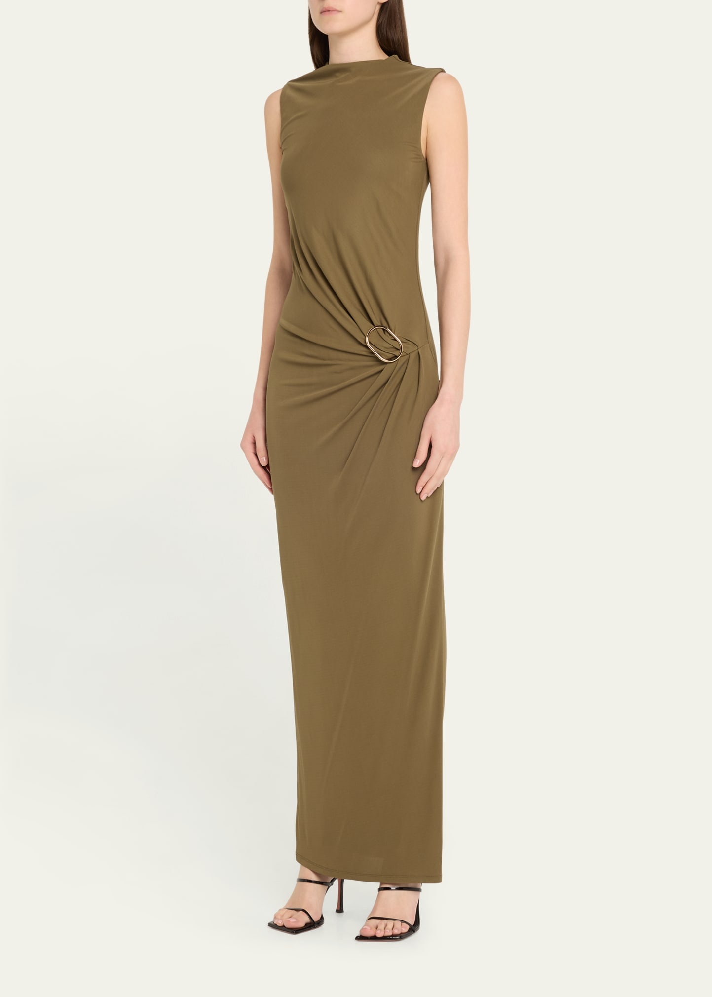 Sleeveless Viscose Knit Maxi Dress with Buckle - 4