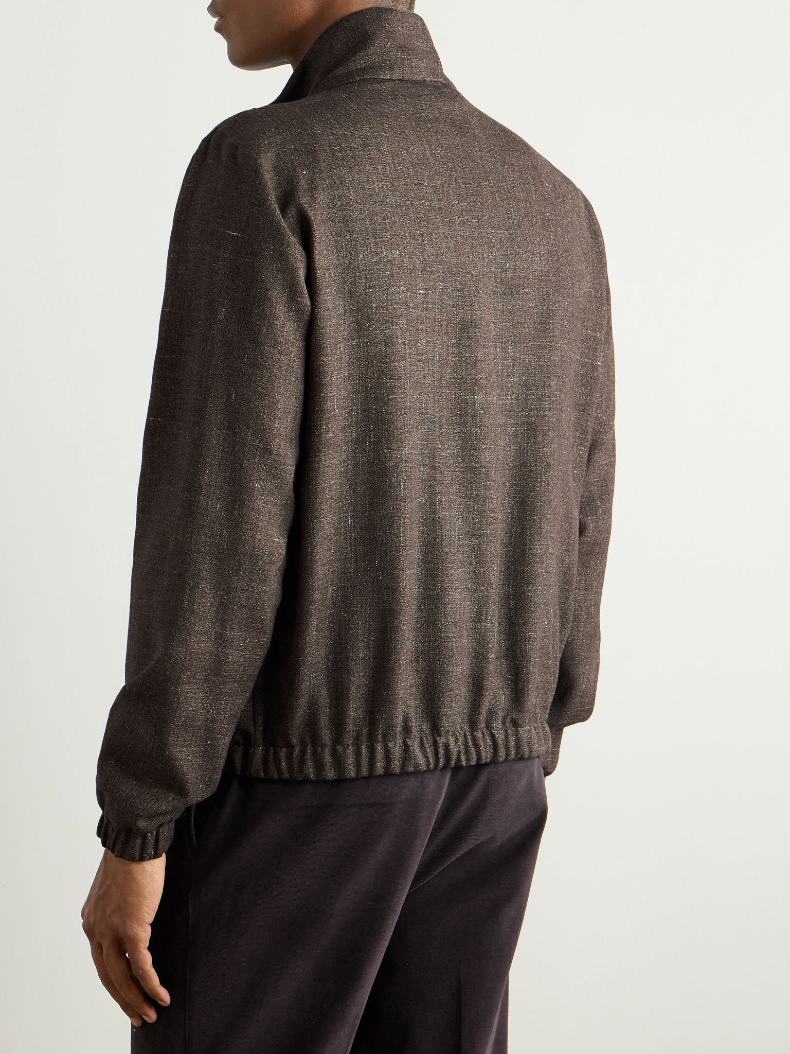 Linen and Wool-Blend Canvas Bomber Jacket Brown - 3