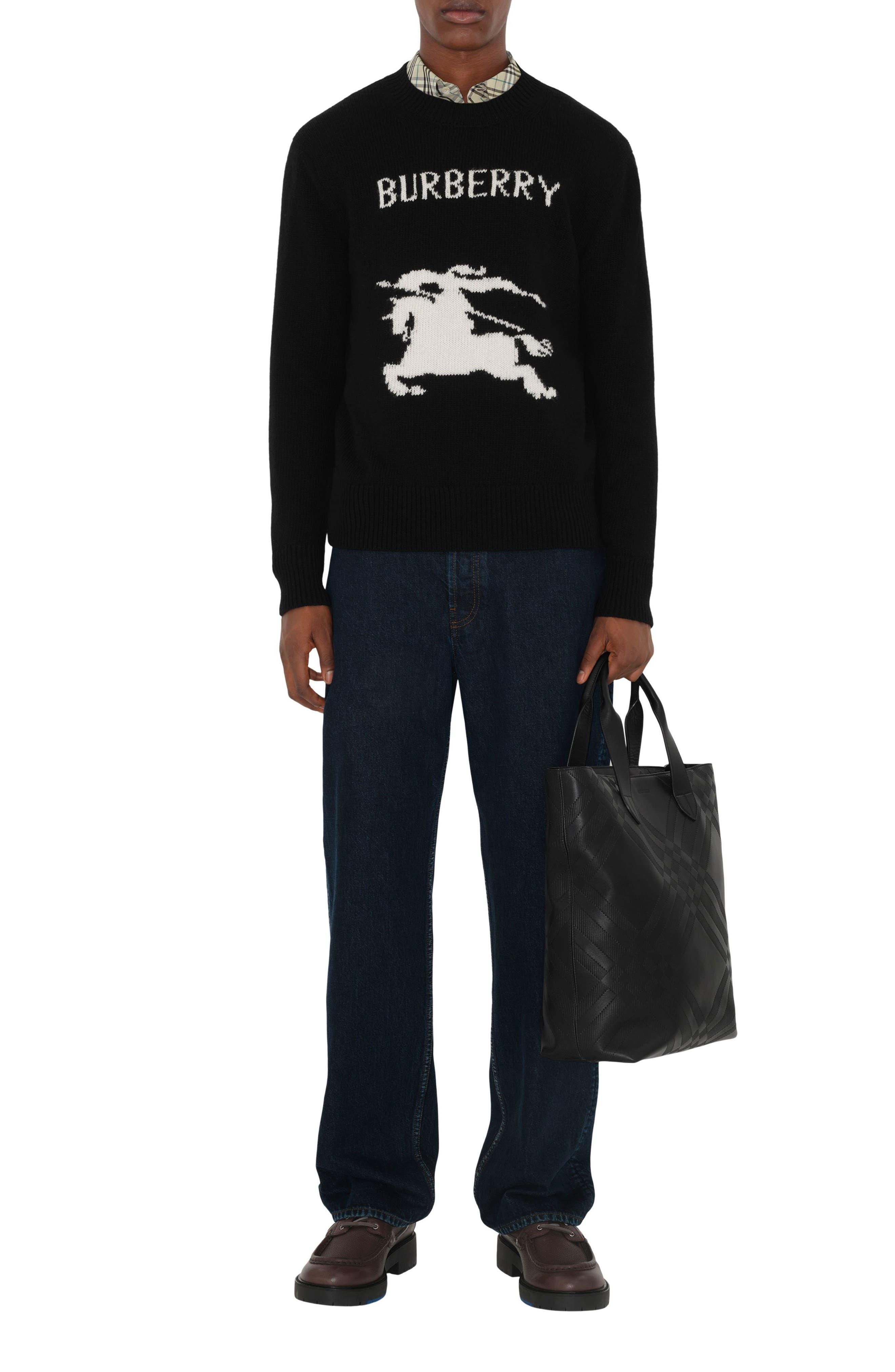 burberry Check North/South Leather Tote in Black at Nordstrom - 2