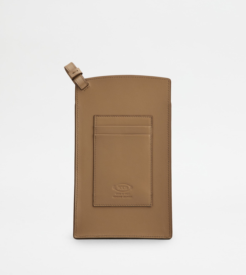 Tod's PHONE HOLDER IN LEATHER MEDIUM - BEIGE outlook