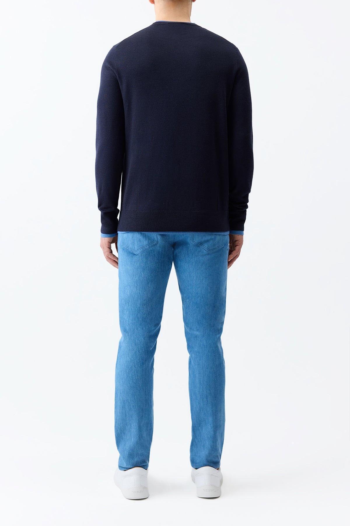 Wells Knit Sweater in Dark Navy & Sky Cashmere Silk - 5