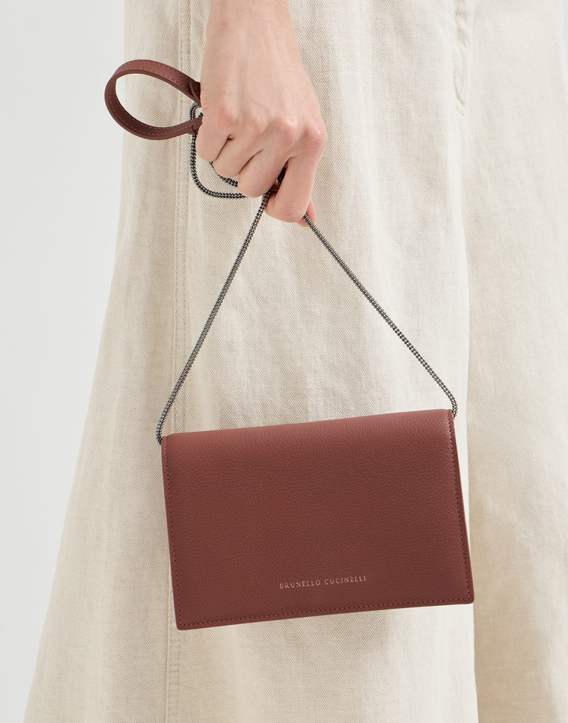 Grained calfskin wallet with detachable precious strap 4