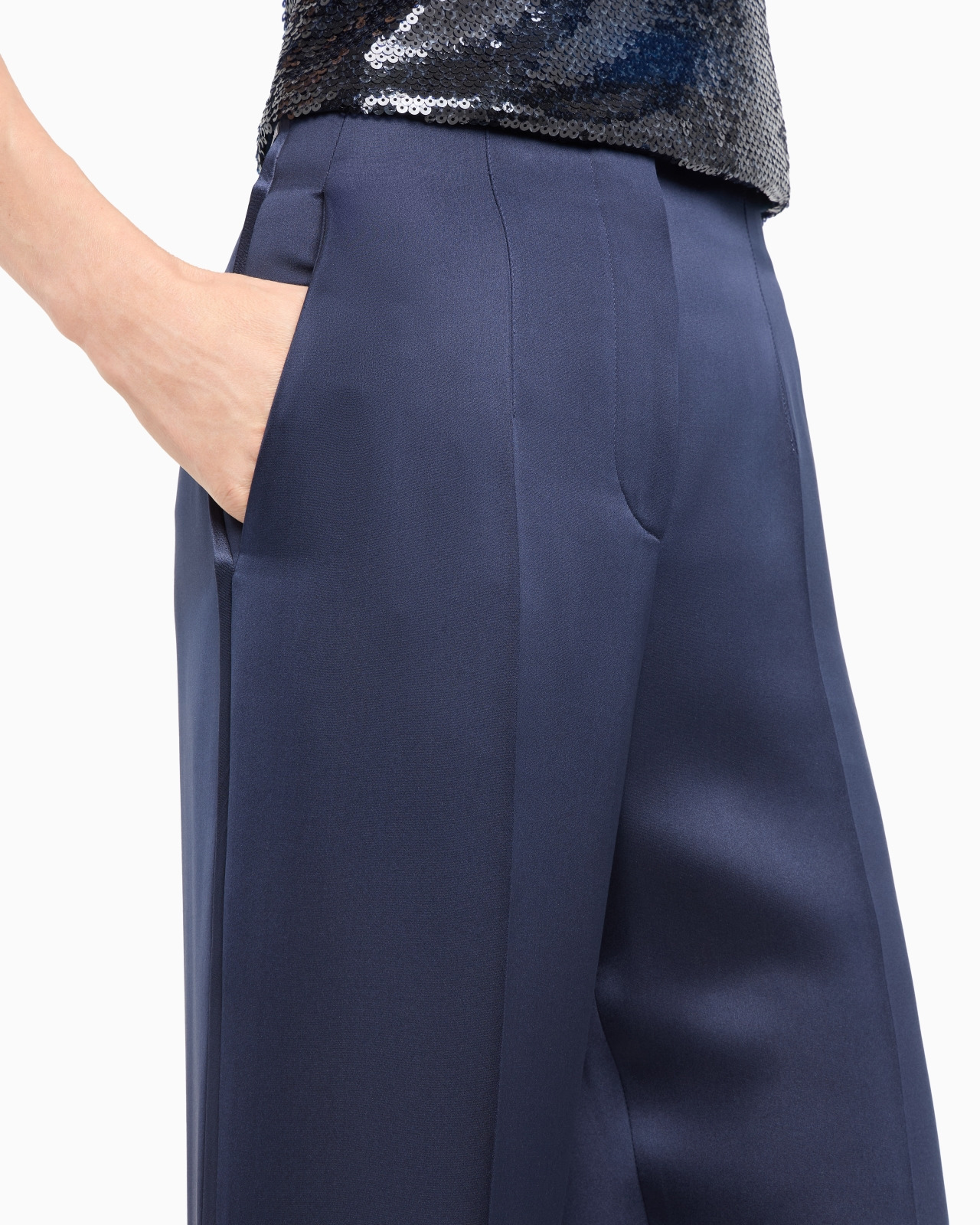 GLITTER SILK SATIN SINGLE-PLEAT TROUSERS - 5
