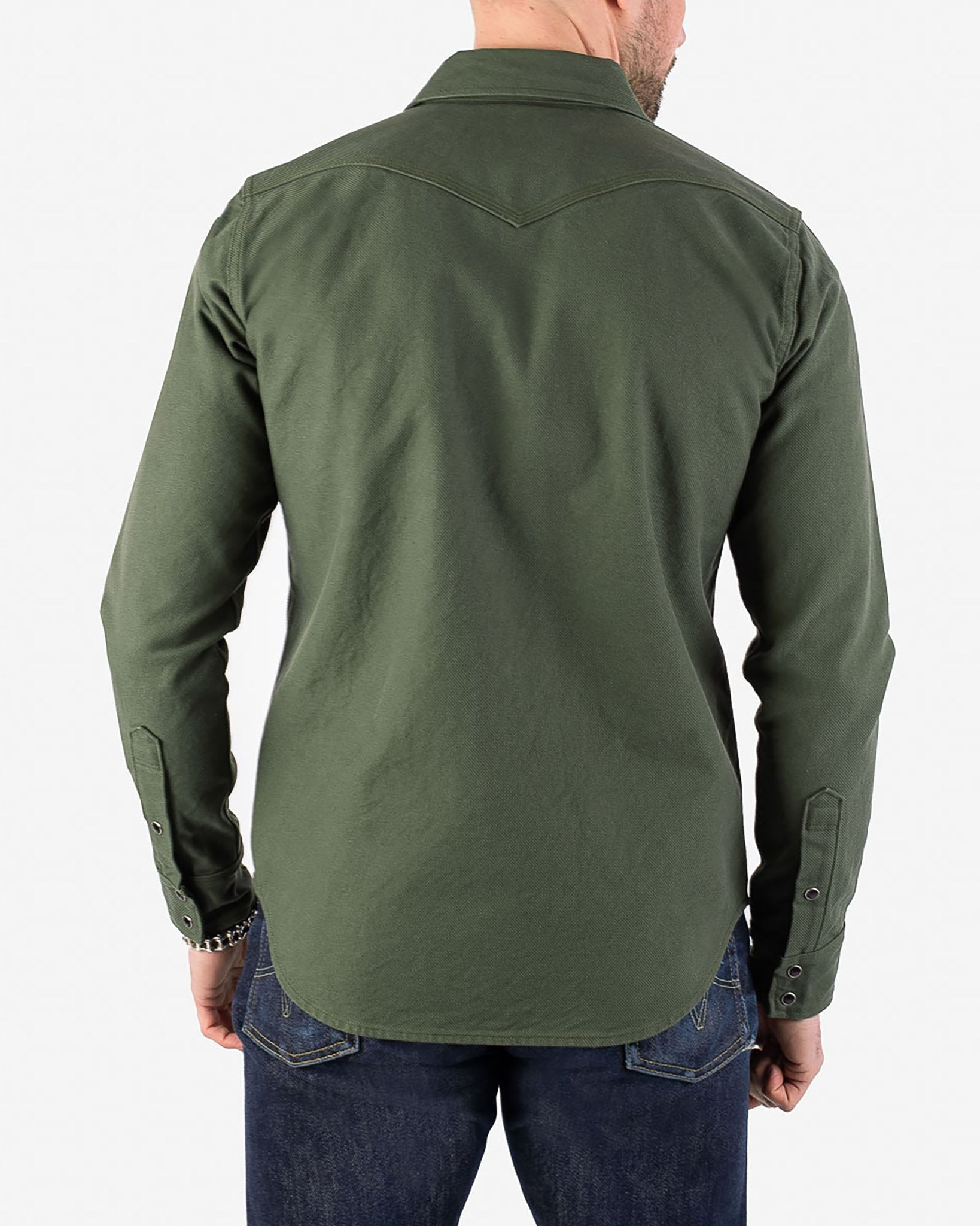 IHSH-235-OLV 13oz Military Serge Western Shirt - Olive Drab Green - 3