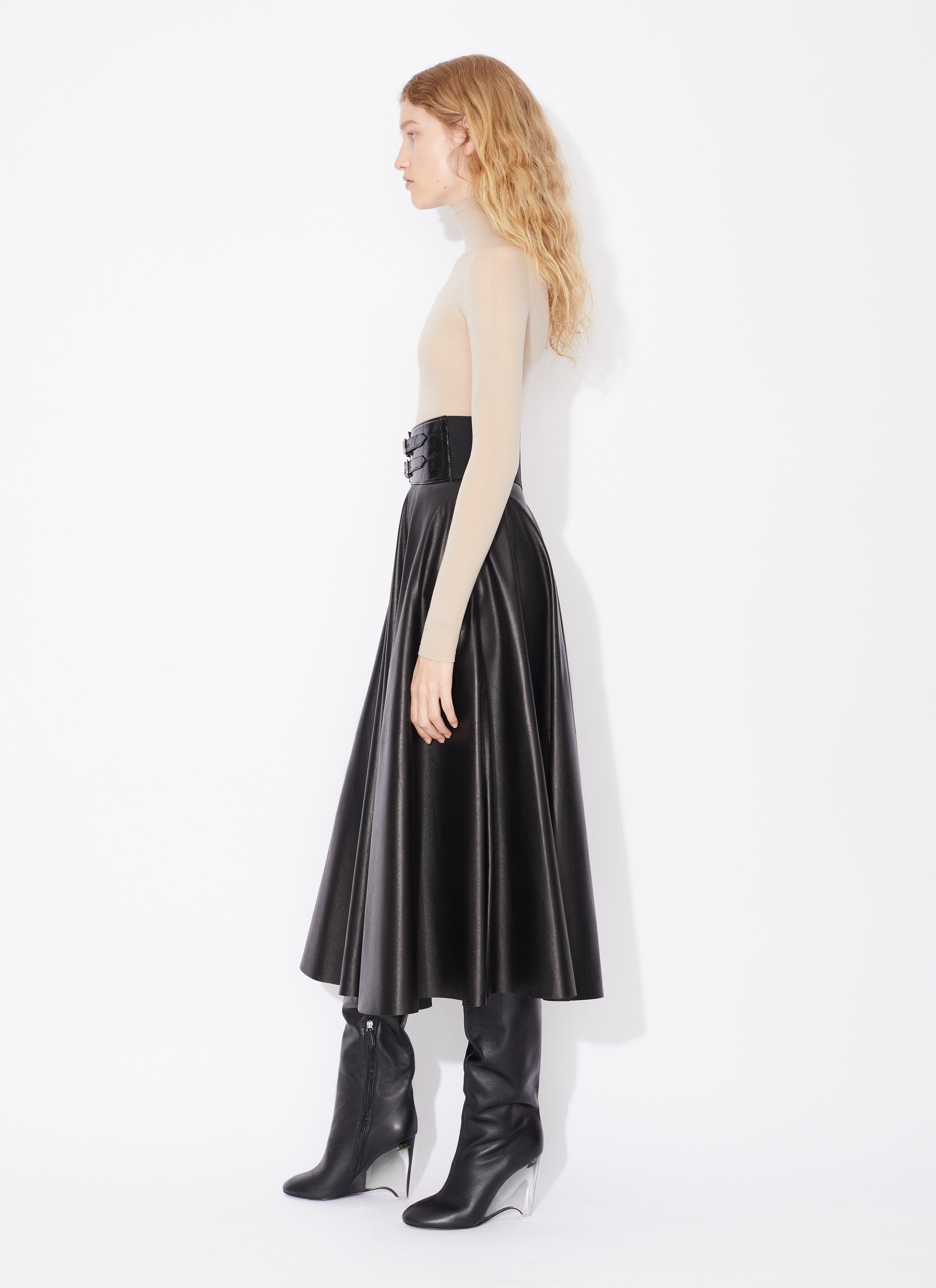 BELTED LAMBSKIN SKIRT - 4