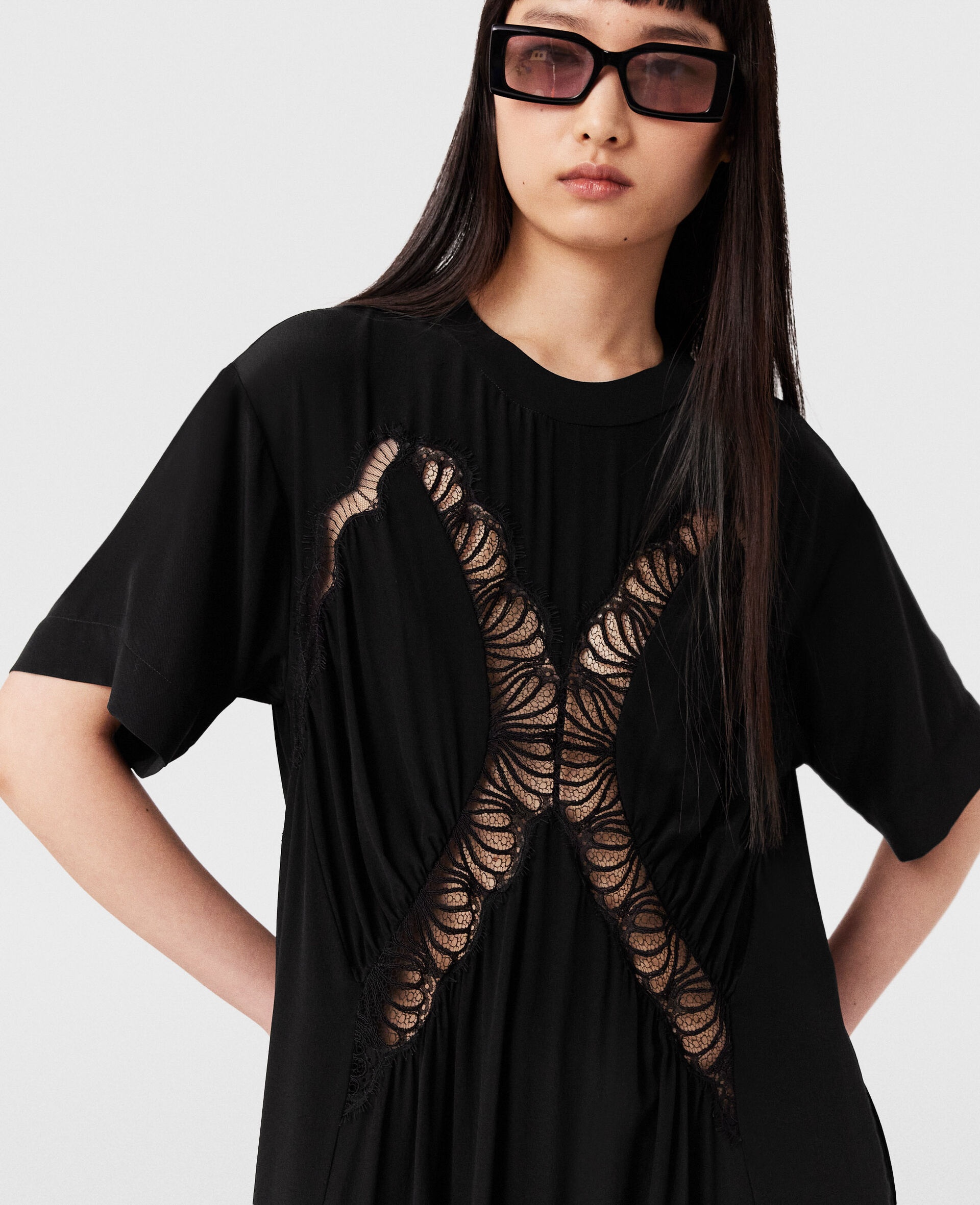 Lace Insert Short Sleeve Maxi Dress - 3