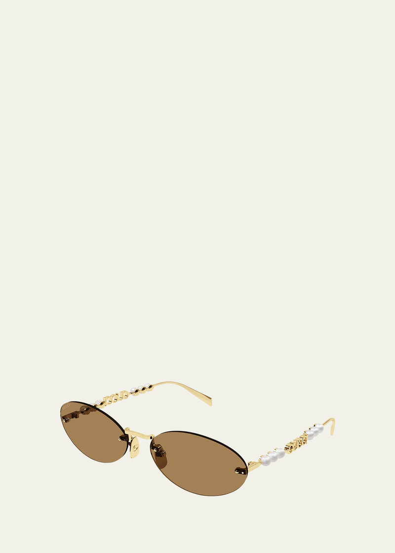 GUCCI Rimless Metal Oval Sunglasses with Faux Pearls outlook