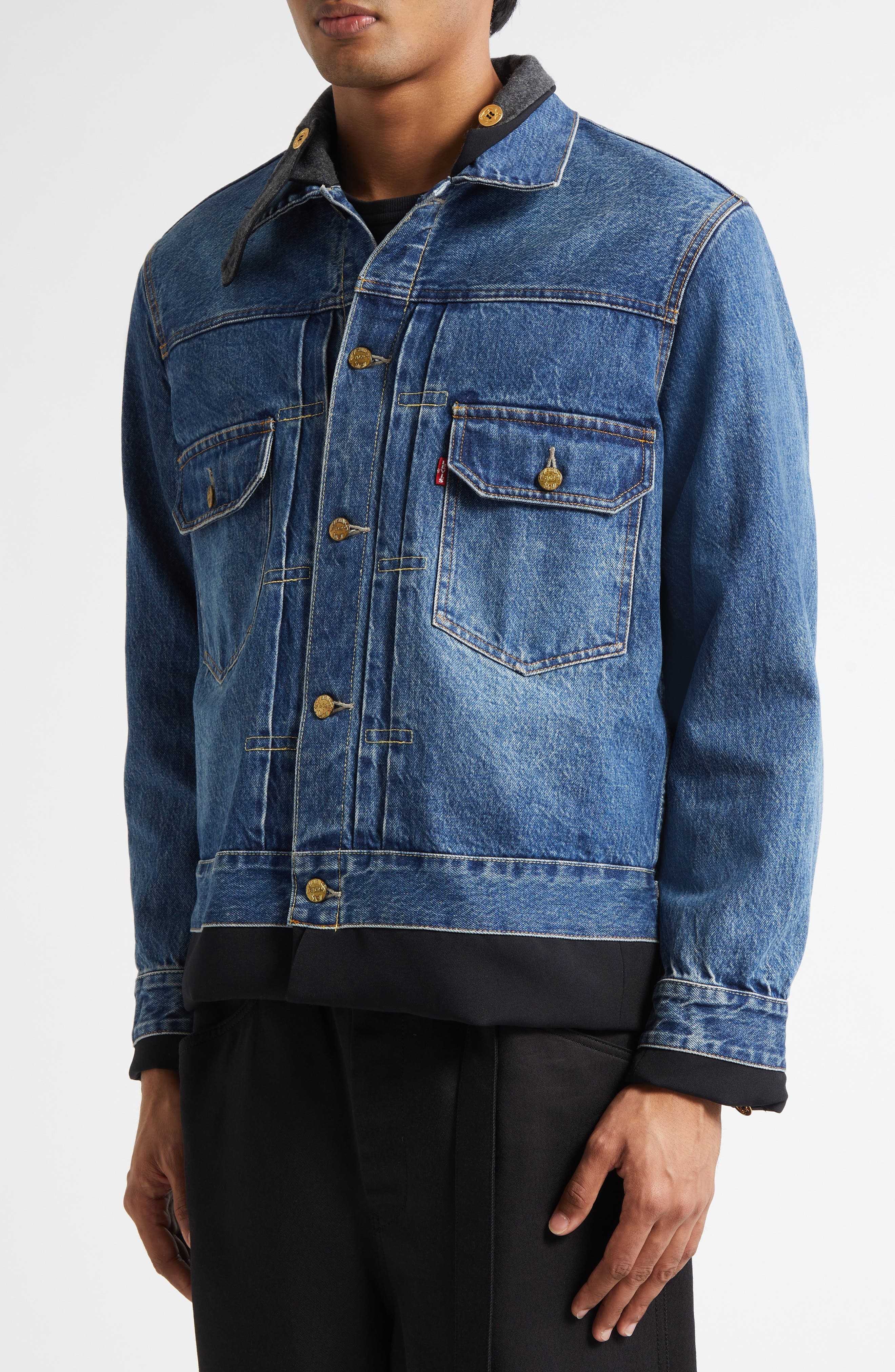 Sacai Gender Inclusive Levi's® Denim x Matelassé Twill Reversible Jacket in Black/Blue at Nordstrom - 6