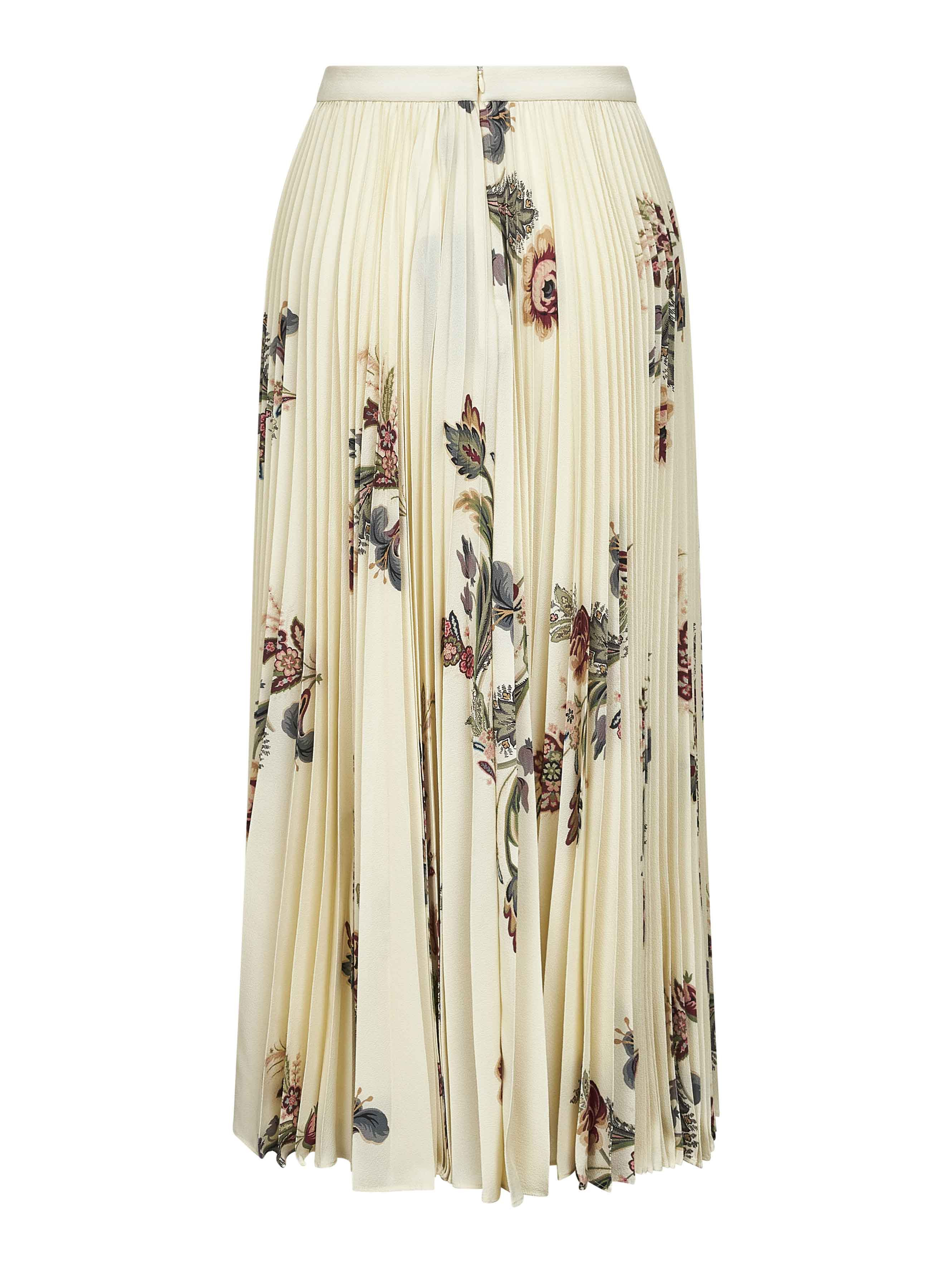 Beige floral print sablé pleated midi skirt - 2