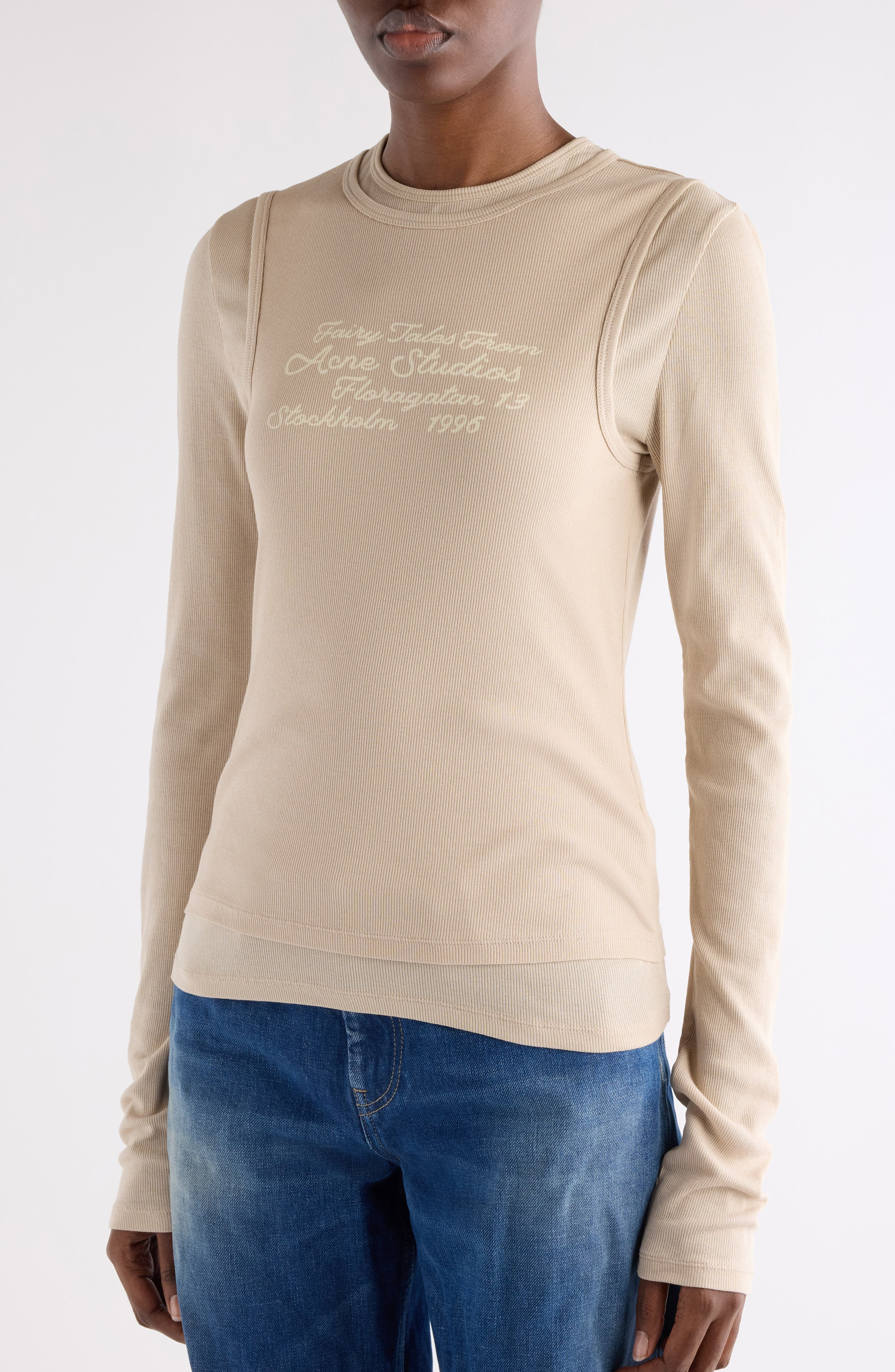Acne Studios Elga Fairy Tale Layered Rib Top in Oatmeal Beige at Nordstrom - 5