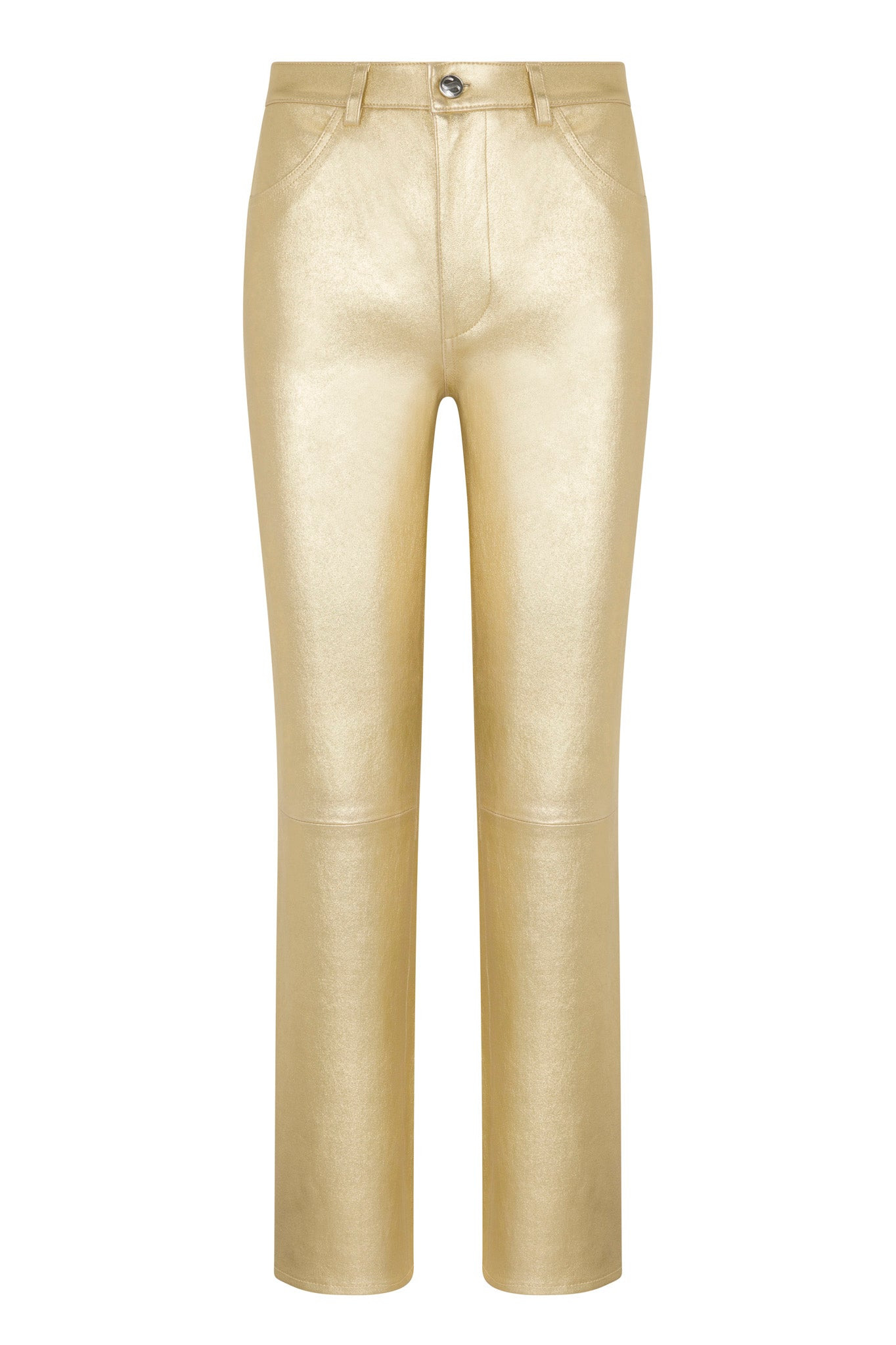 METALLIC GOLD LEATHER 5 POCKET ANKLE SLIM STRAIGHT - 6