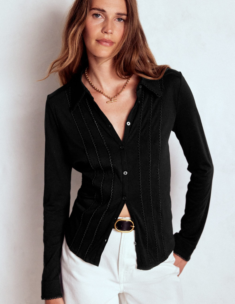 Picot Trim Jersey Shirt-Black 5