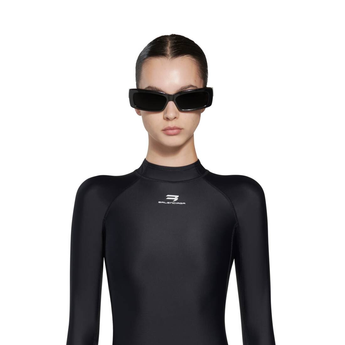 Women's Sporty Tech Long Sleeve Swimsuit in Black - 3