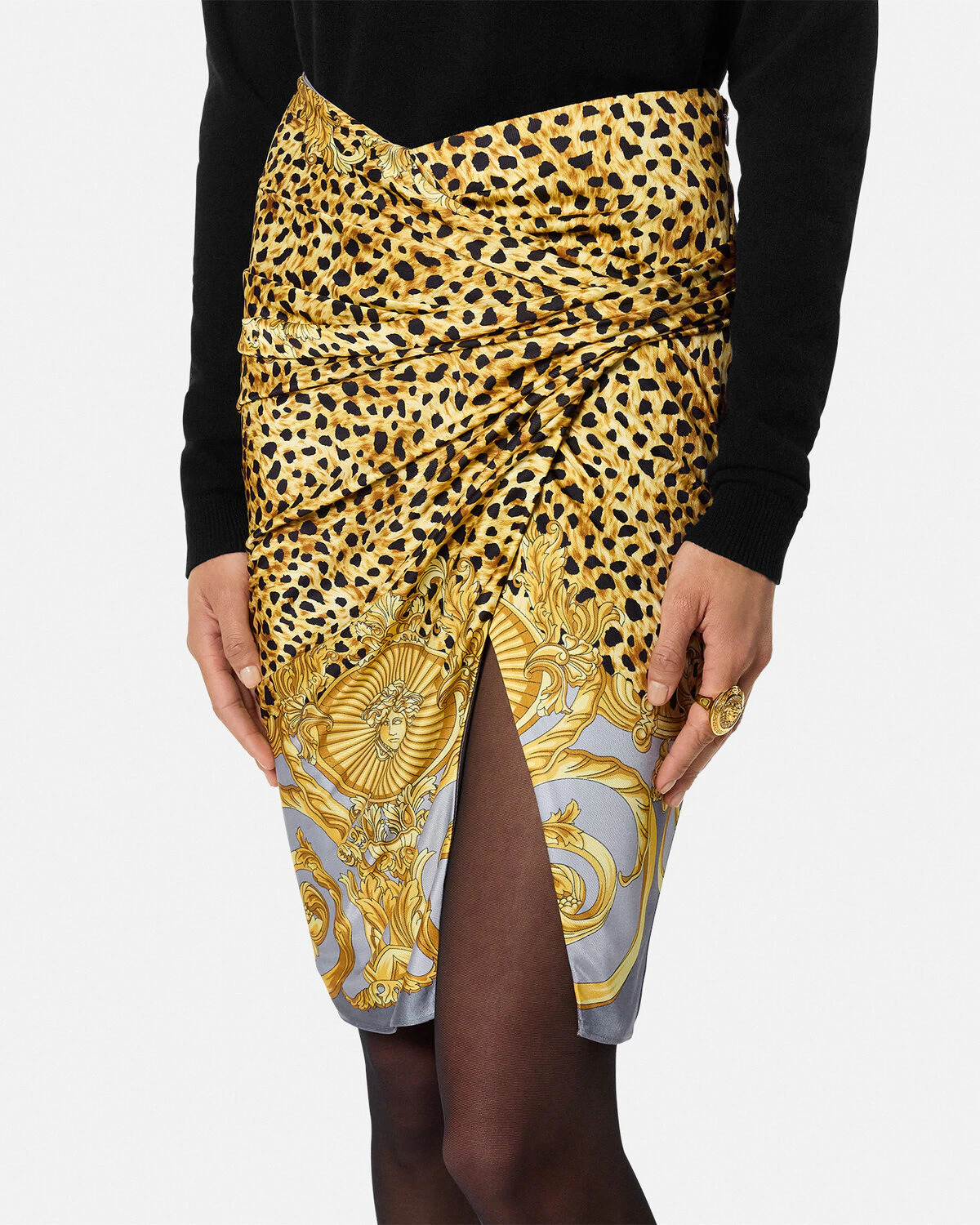 Cheetah Foulard Draped Midi Skirt - 3