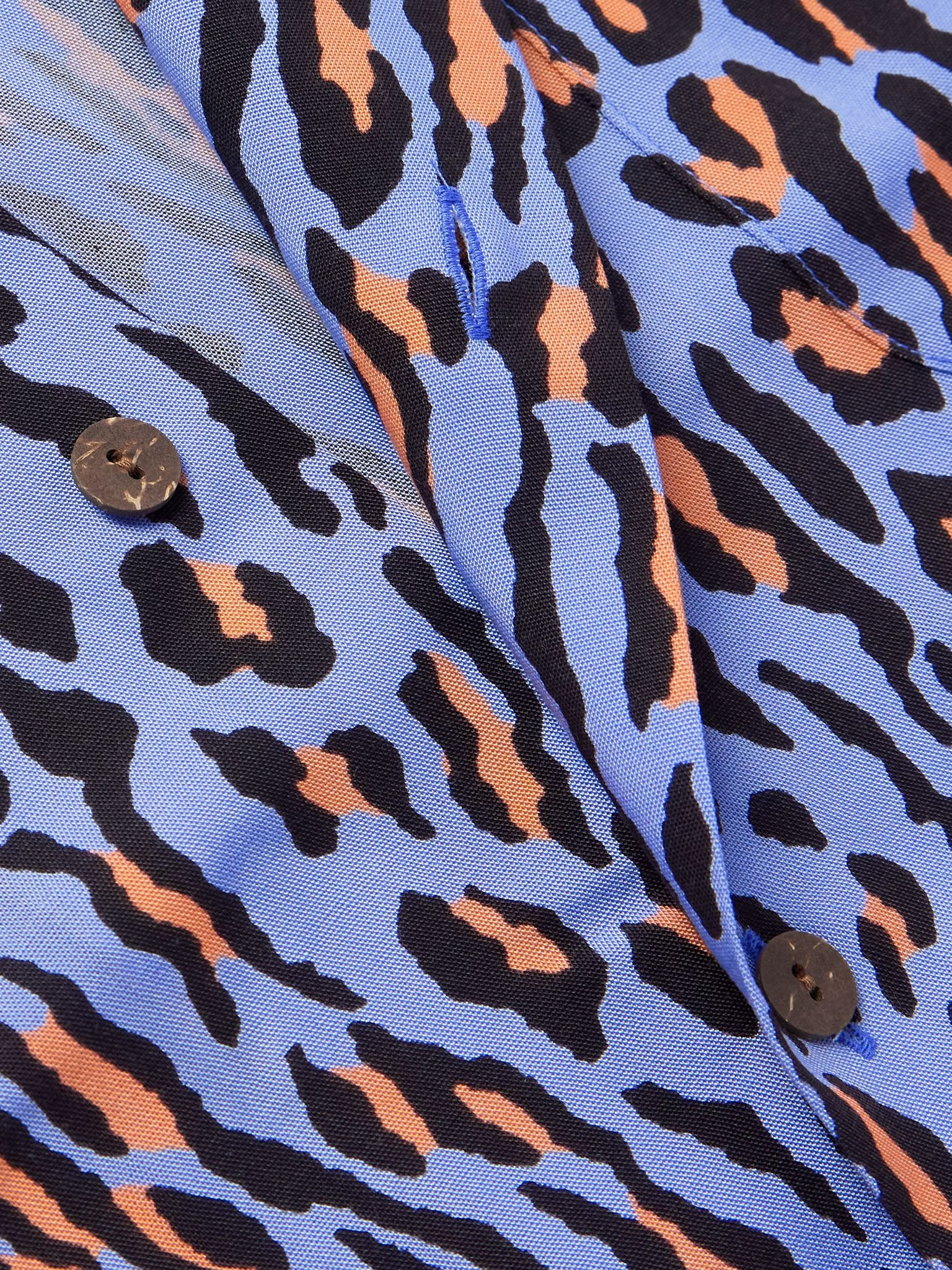 Convertible-Collar Leopard-Print Lyocell Shirt Blue - 4