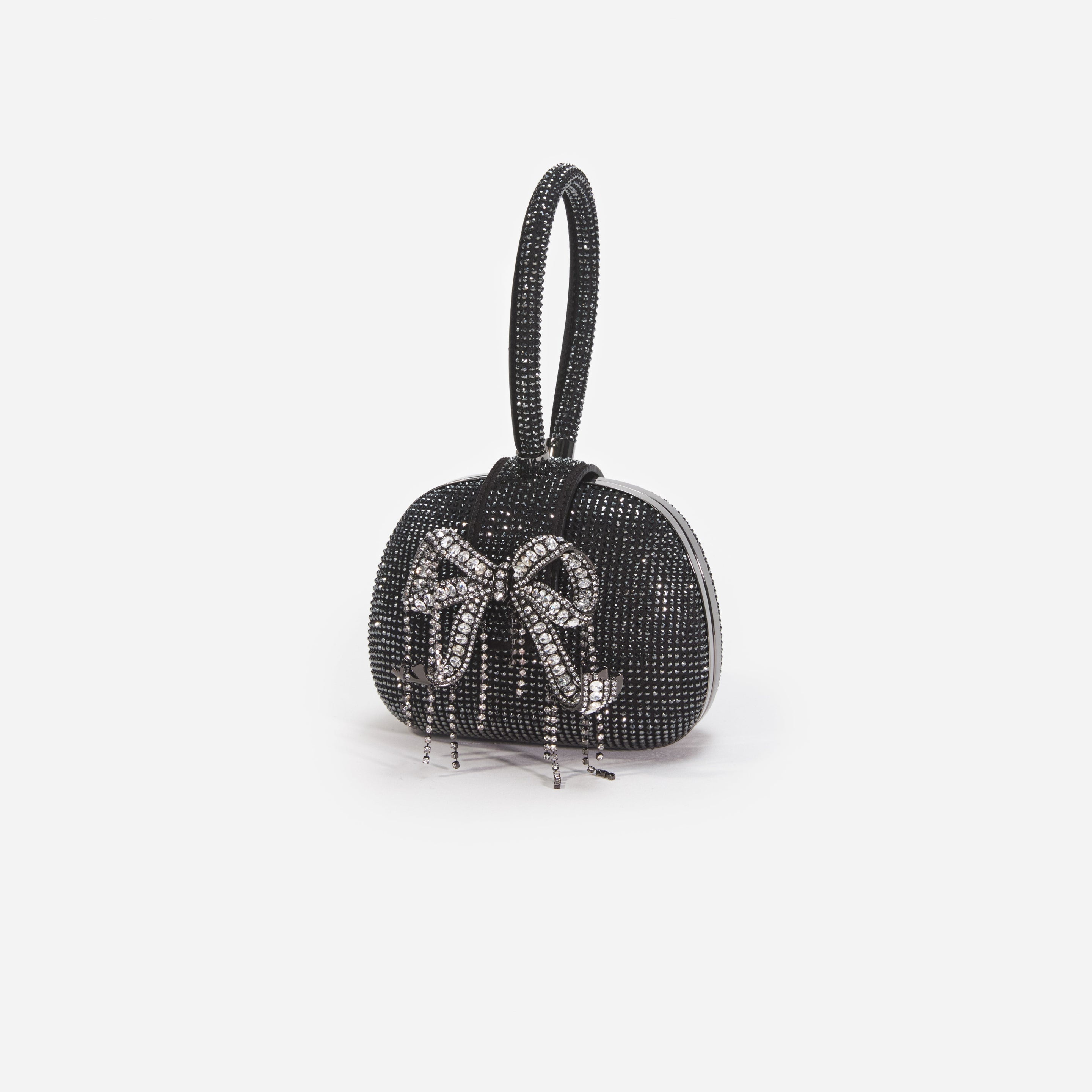 Black Rhinestone Top Handle Clutch Bag - 2