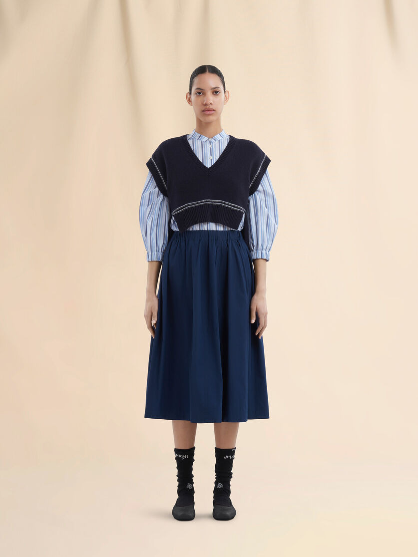 BLUE ORGANIC POPLIN ELASTICATED MIDI SKIRT - 2