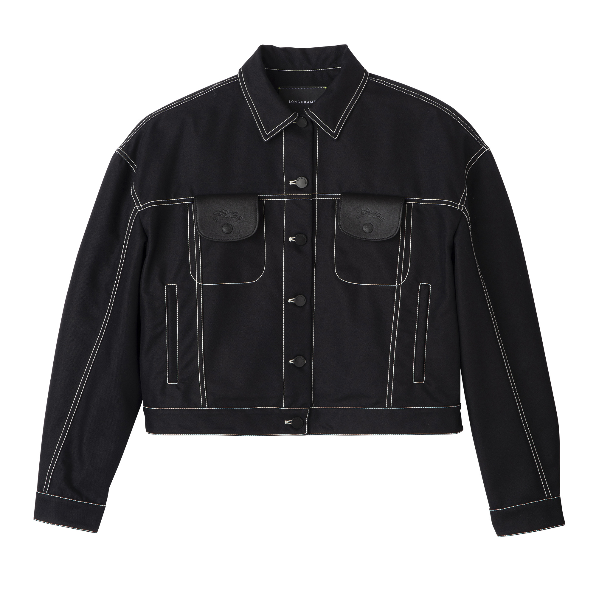 Topstitching short jacket Black - Gabardine - 1