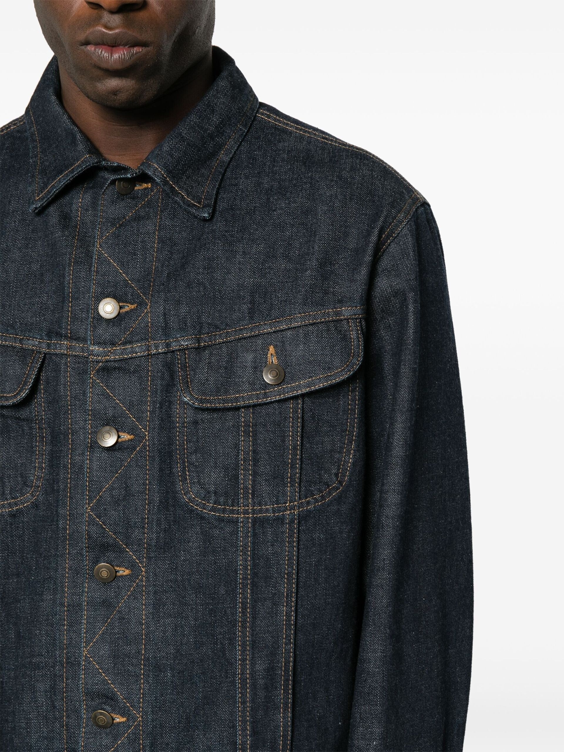 Blue Contrast-Topstitching Denim Jacket - 5