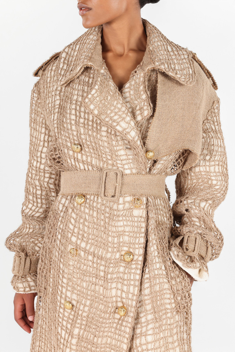 Grid Trench Coat with belt 6