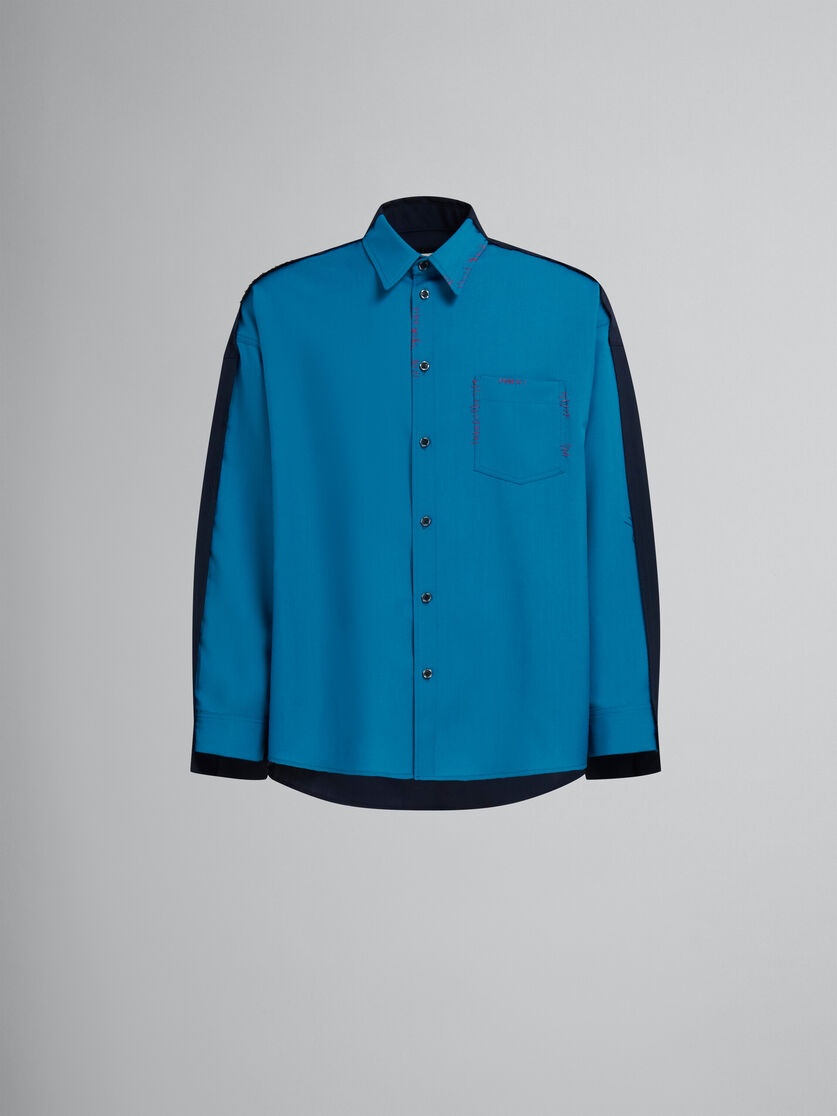 BLUE TROPICAL WOOL SHIRT WITH CONTRAST BACK - 1