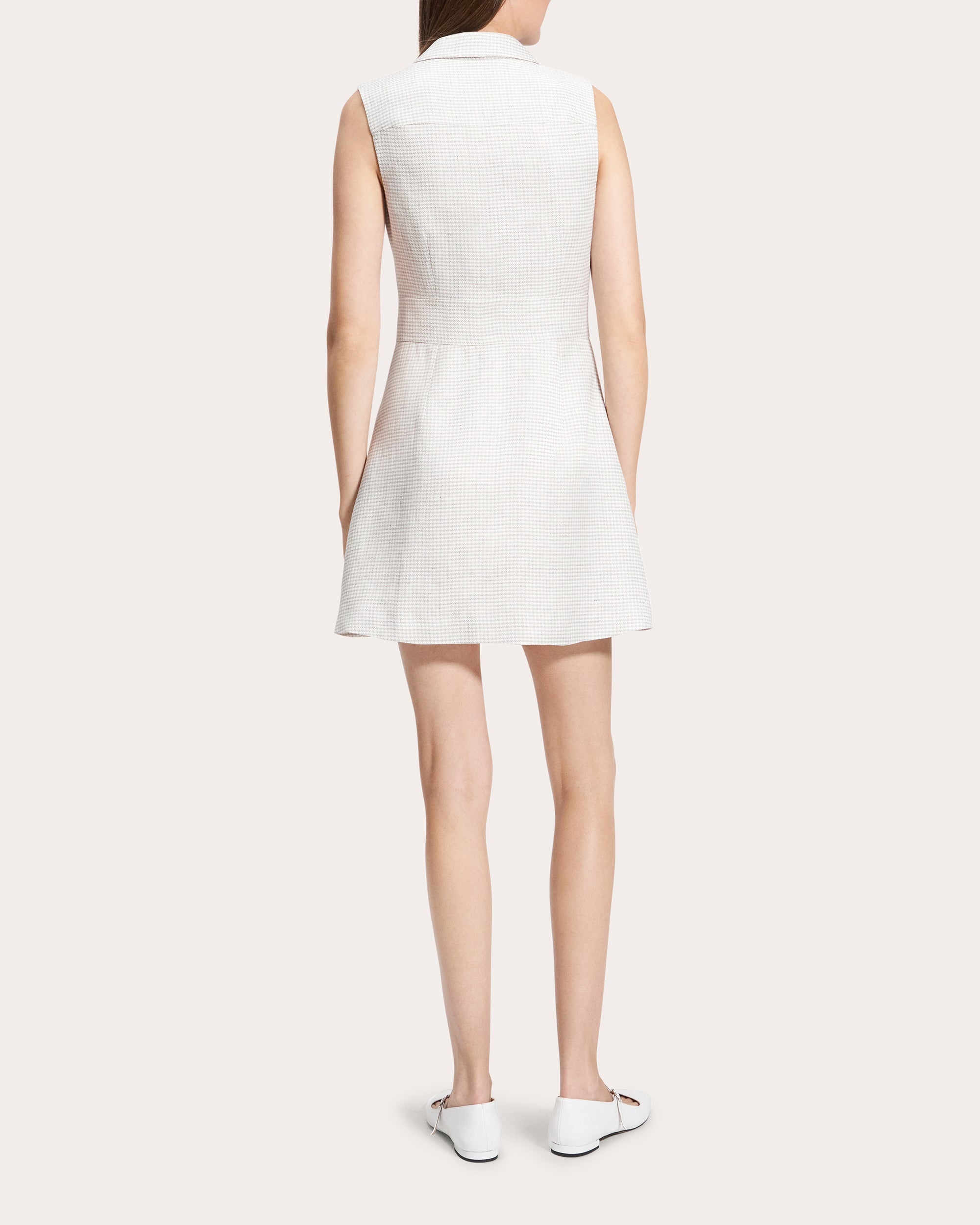 Houndstooth Linen Collared Mini Dress - 3