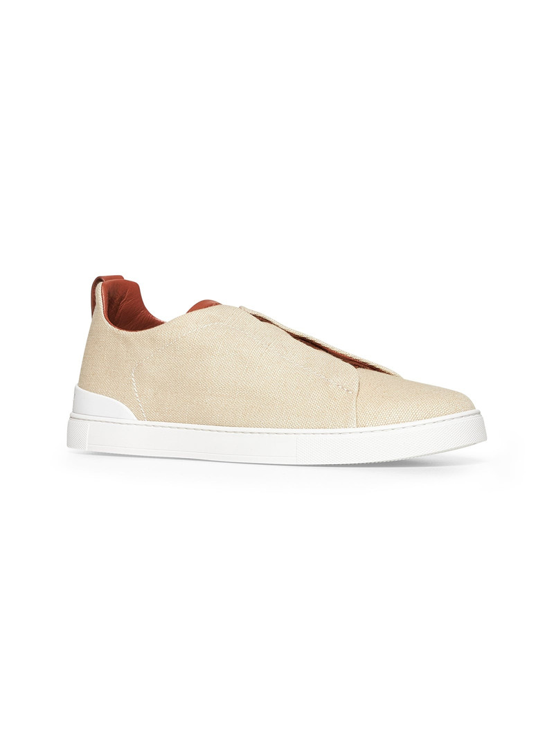 ZEGNA Beige canvas Triple Stitch sneakers outlook