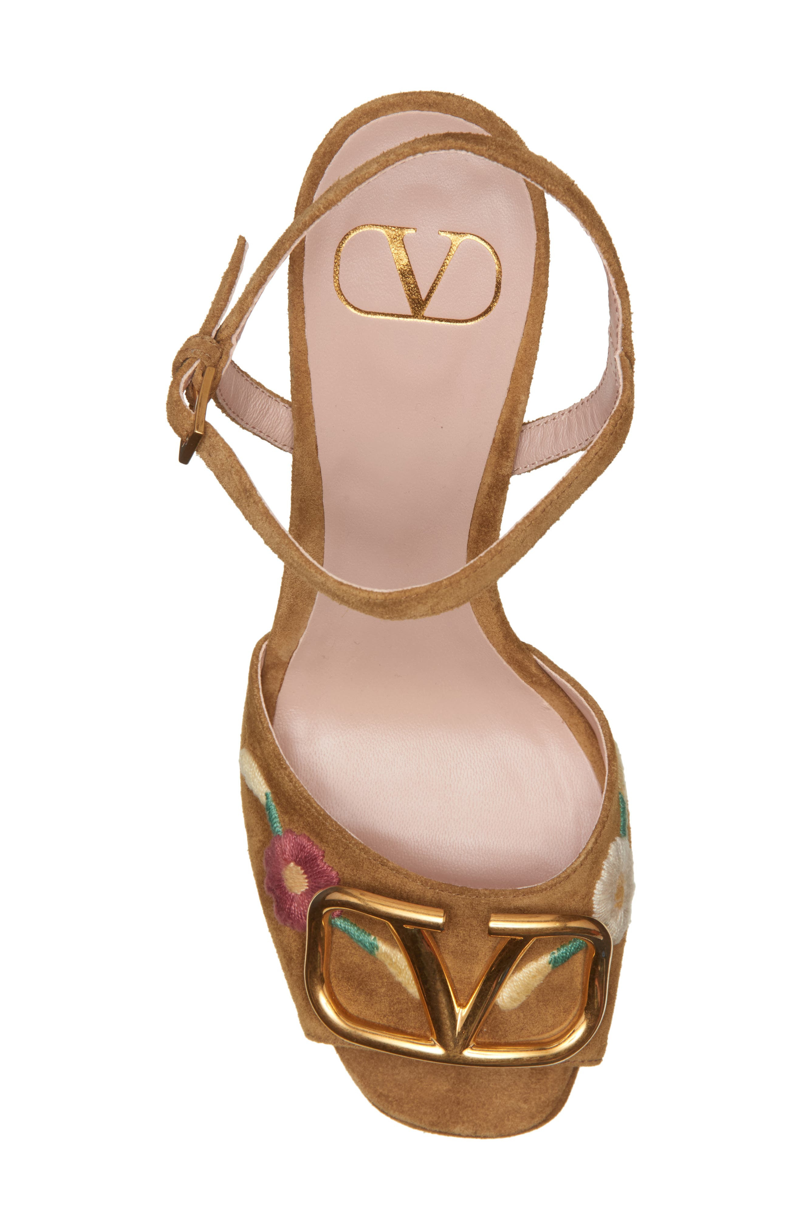 Valentino VLOGO Sunflower Embroidered Platform Sandal in Havana Beige at Nordstrom - 5