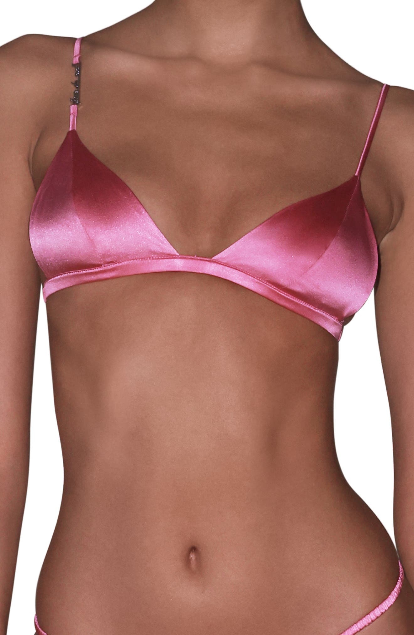 Fleur Du Mal Logo Luxe Wireless Silk Blend Triangle Bra in Pink Cadillac at Nordstrom - 1