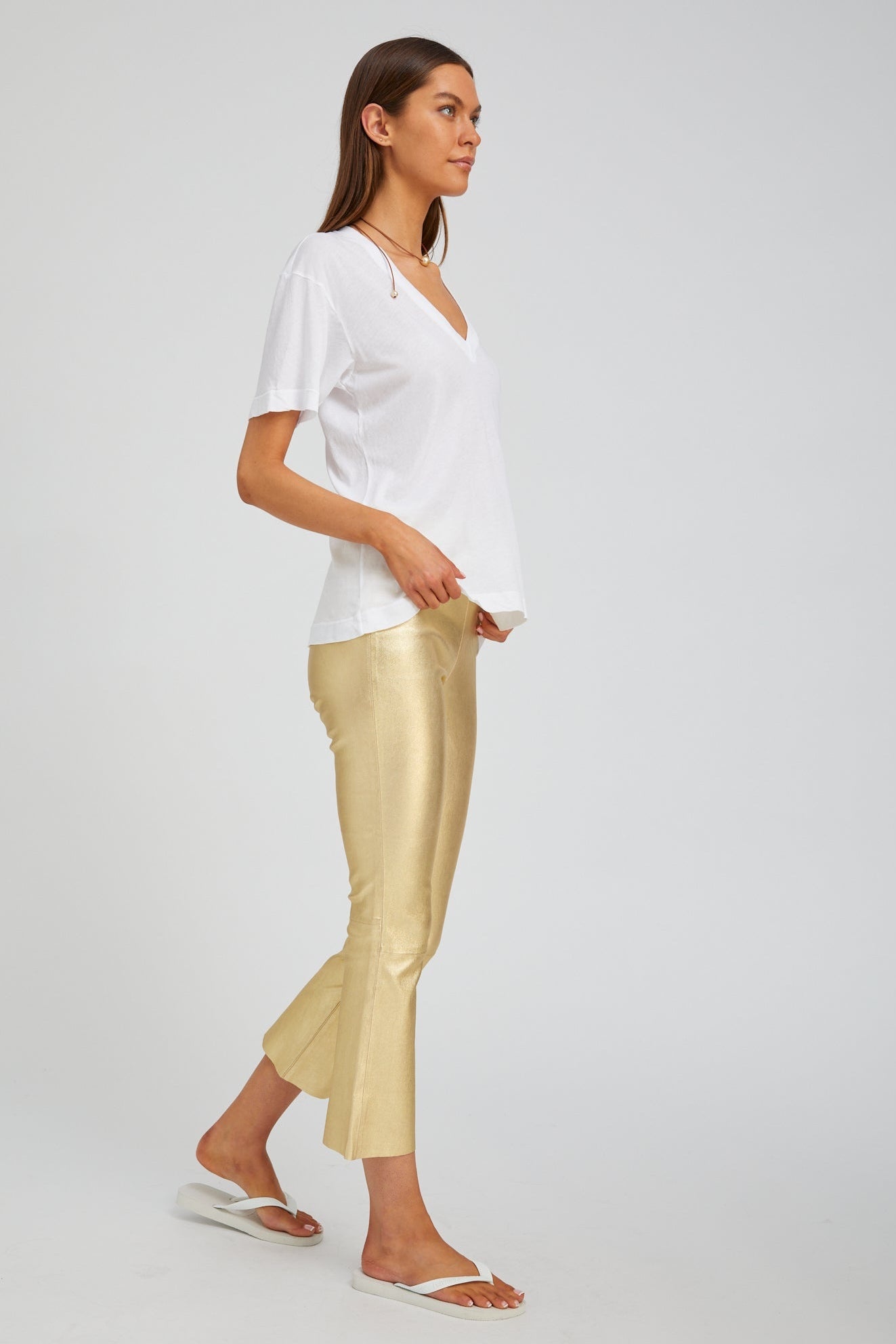 METALLIC GOLD LEATHER CROP FLARE - 3