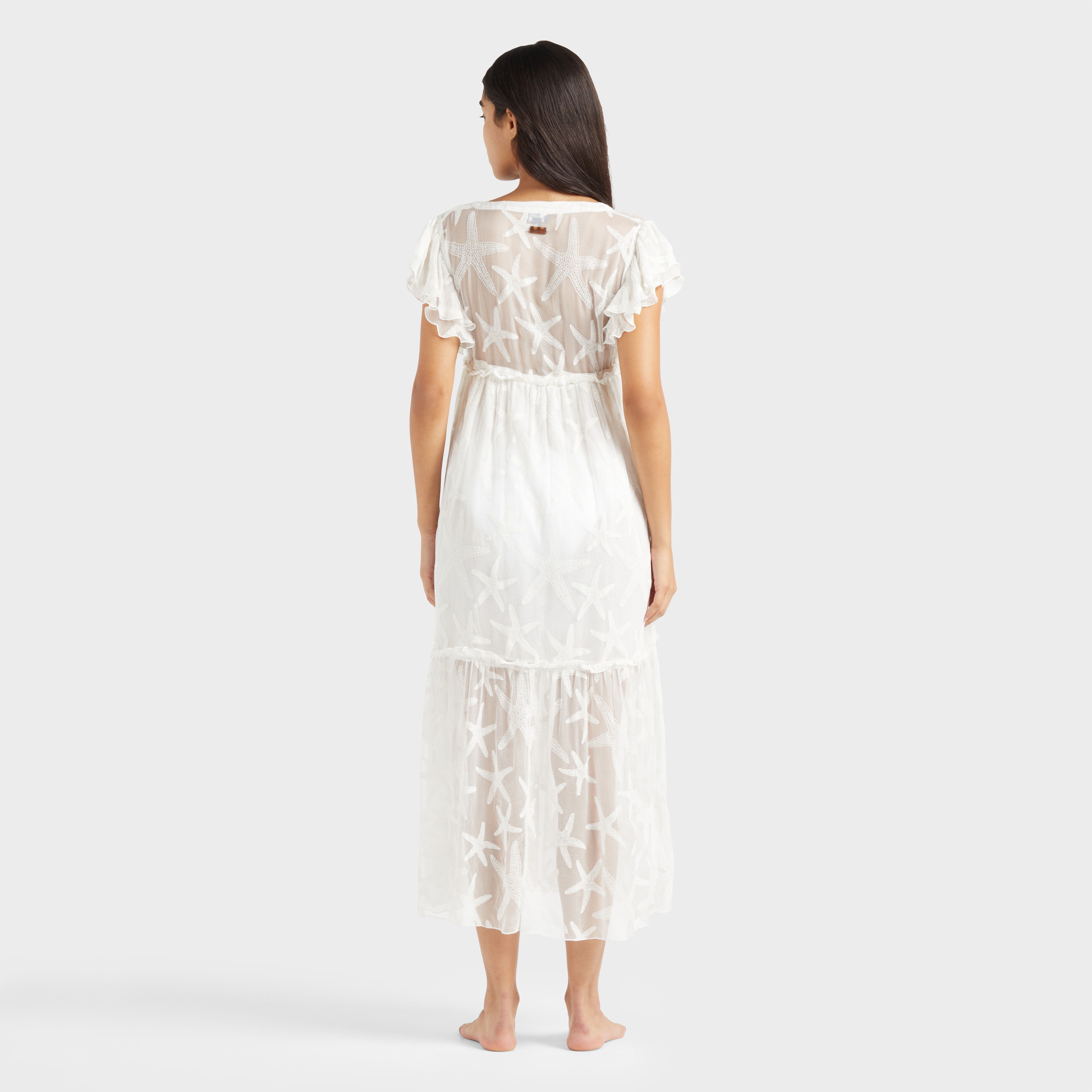 Women Long Transparent Silk Starfish Dress - 4