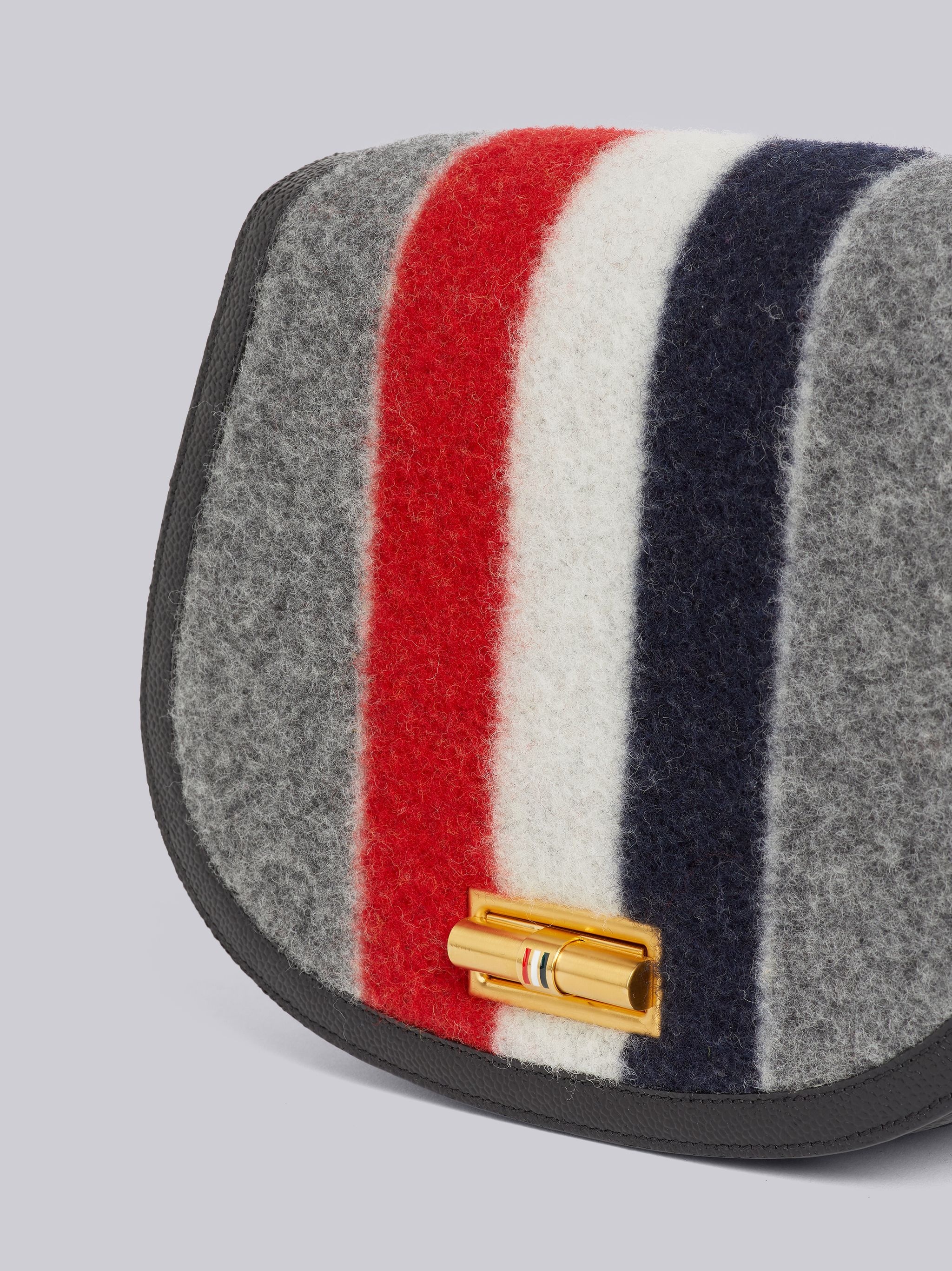 Medium Grey Boiled Wool Leather Frame Stripe Enamel Lock Shoulder Bag - 2