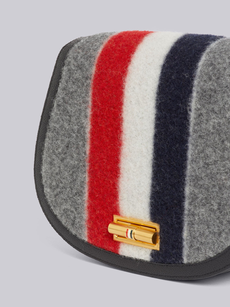 Thom Browne Medium Grey Boiled Wool Leather Frame Stripe Enamel Lock Shoulder Bag outlook