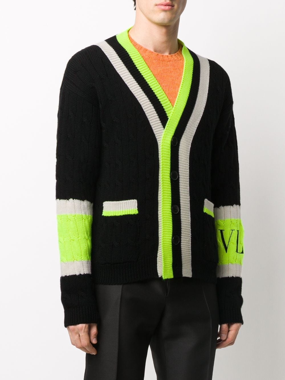 colour-block cable knit cardigan - 3