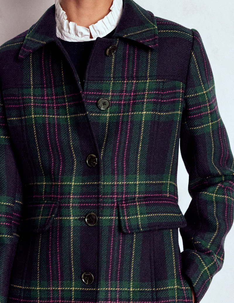 St Albans Fitted Coat-Navy & Green Tonal Check 3