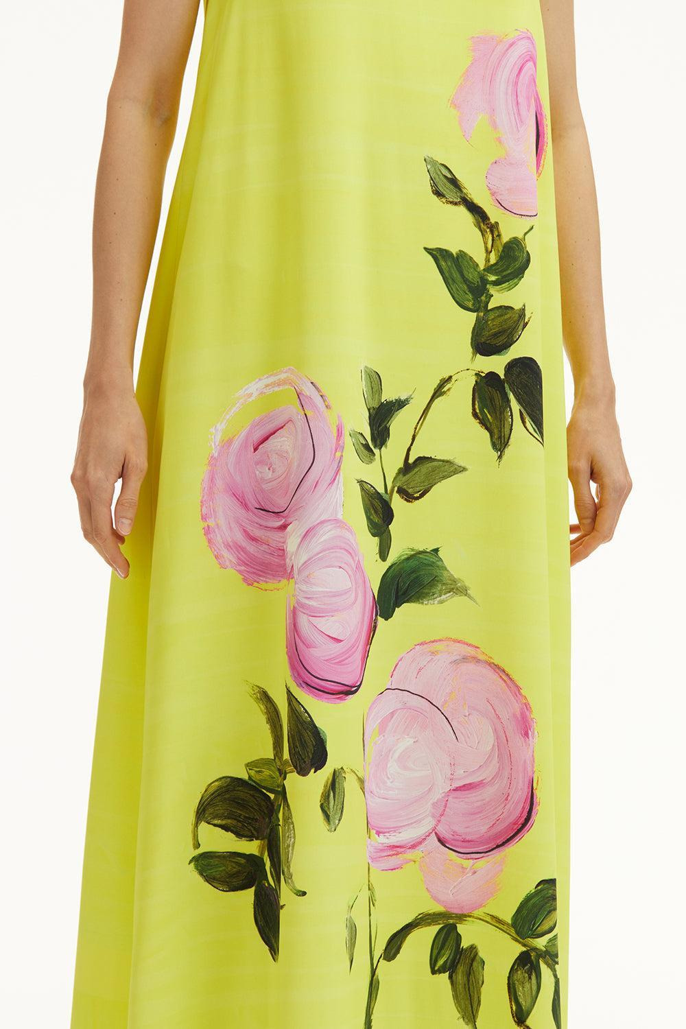Sleeveless Scoop Neck Painted Roses Dress - 4